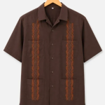 Brown Embroidered Short Sleeve Shirt XL