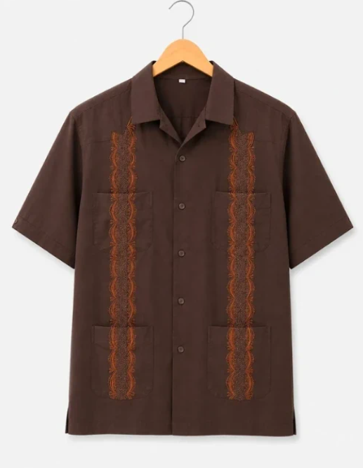 Brown Embroidered Short Sleeve Shirt XL