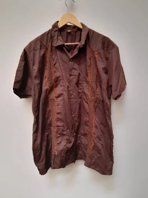 Brown Embroidered Short Sleeve Shirt XL image 5