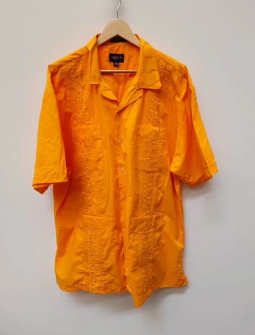 Omega yellow short sleeve embroidered shirt large XXL image 4