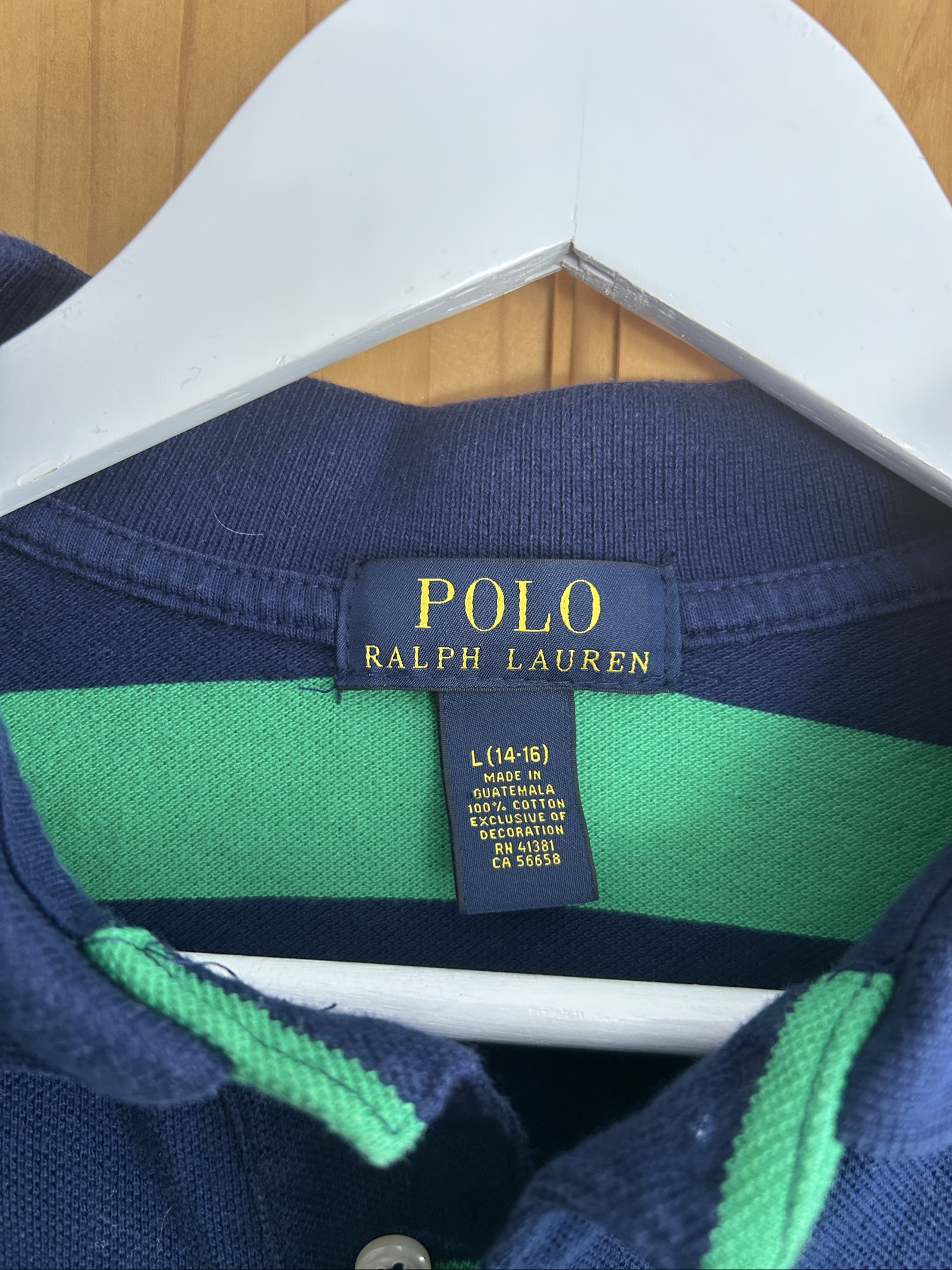Polo Ralph Lauren Boys Navy & Green Striped Cotton Polo Shirt Large image 3
