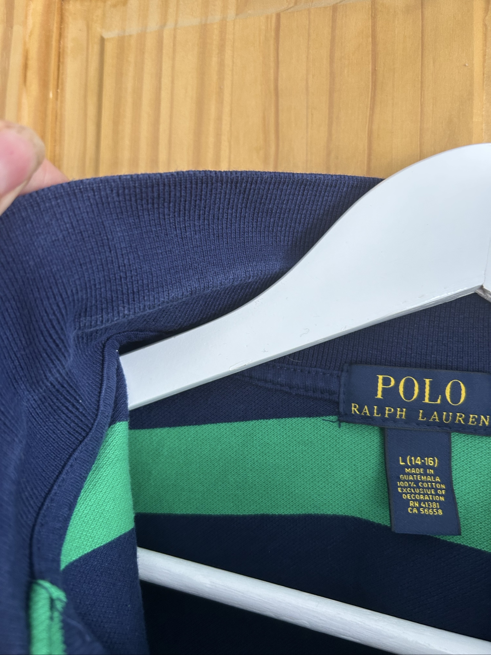 Polo Ralph Lauren Boys Navy & Green Striped Cotton Polo Shirt Large image 5