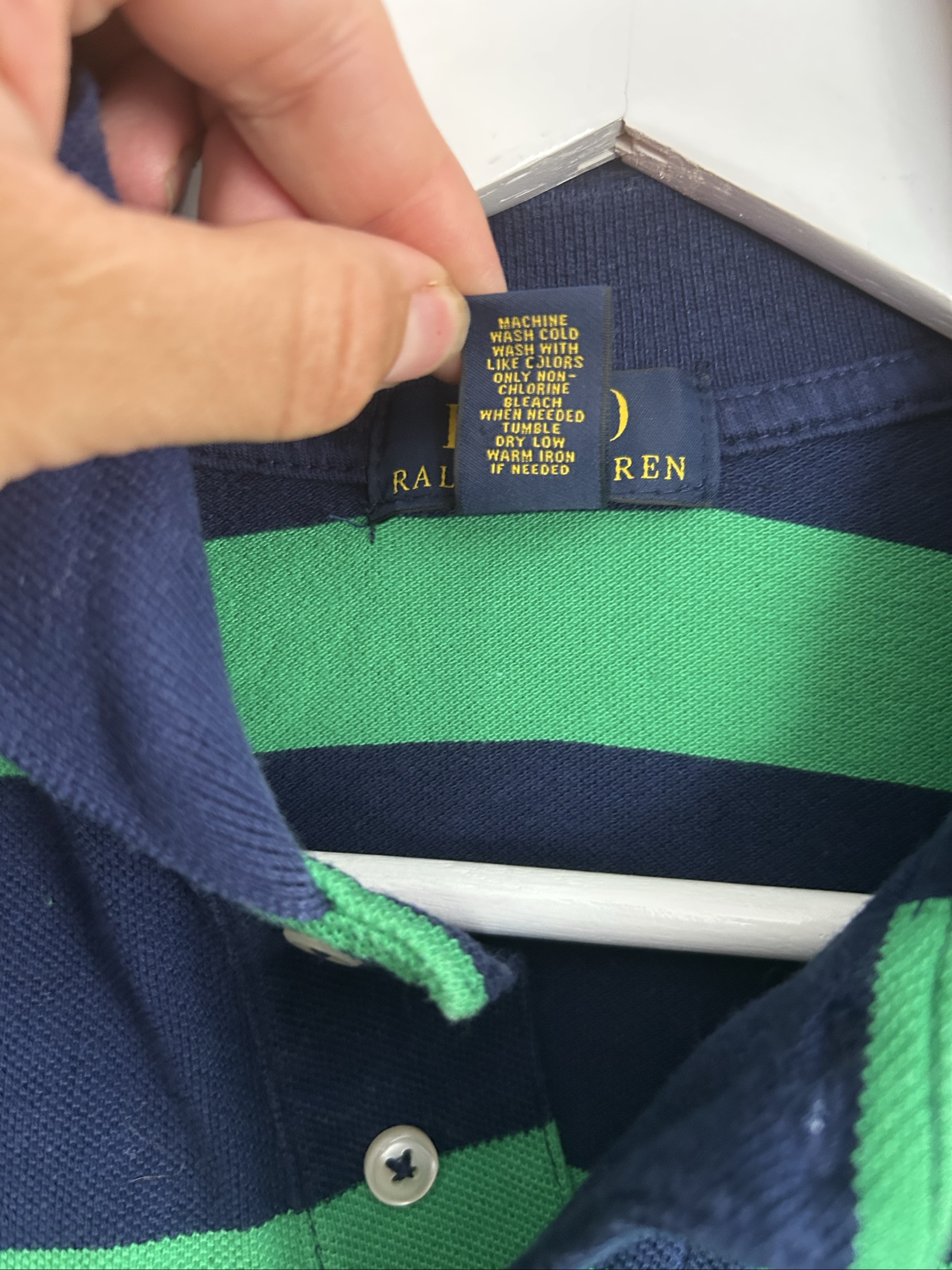Polo Ralph Lauren Boys Navy & Green Striped Cotton Polo Shirt Large image 8