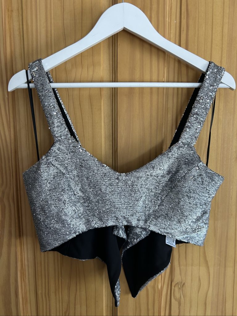 Zara Women's Silver Sequin Crop Top Medium Back Tie