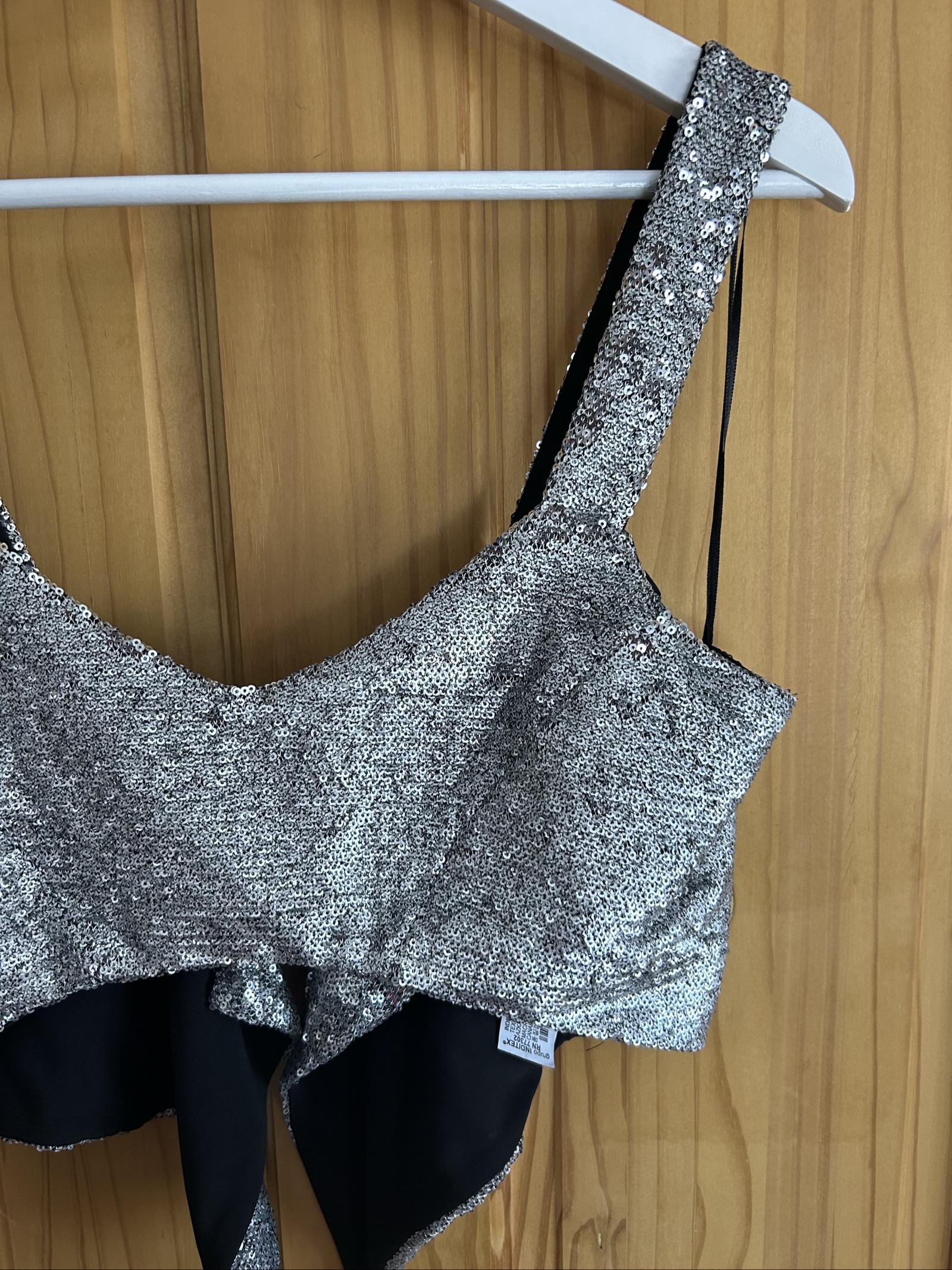 Zara Women's Silver Sequin Crop Top Medium Back Tie image 9