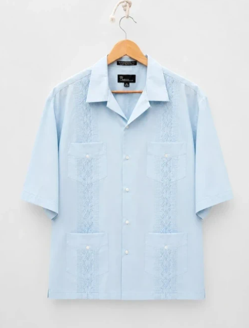 Omega Light Blue Embroidered Cuban Shirt 2X
