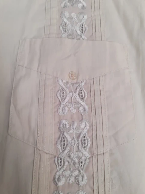 Ivory Tusk Beige Embroidered Casual Shirt Small Stain S image 2