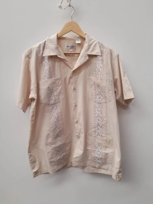 Ivory Tusk Beige Embroidered Casual Shirt Small Stain S image 7