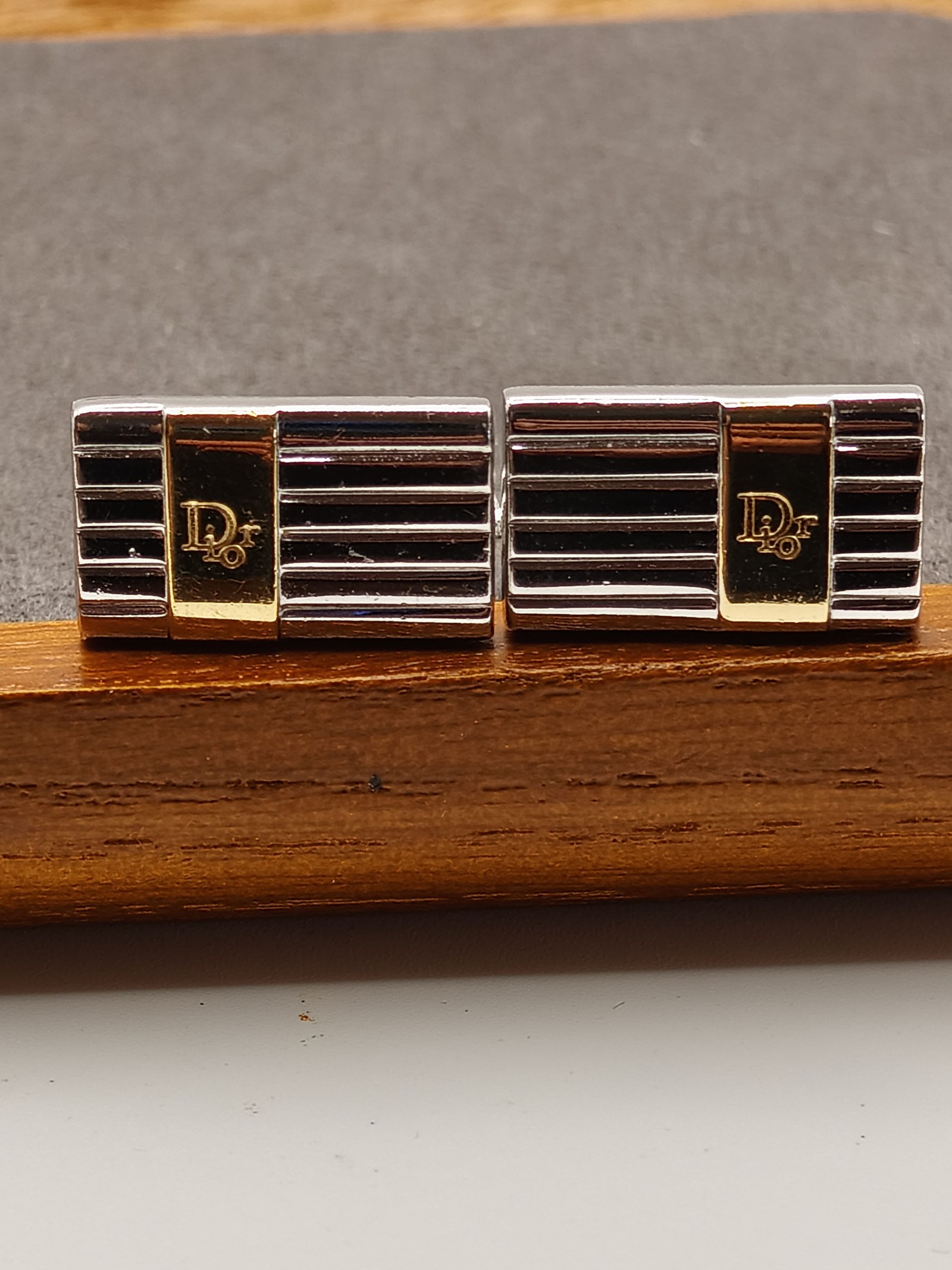 Christian Dior Men Silver & Gold Tone Logo Cufflinks image 3