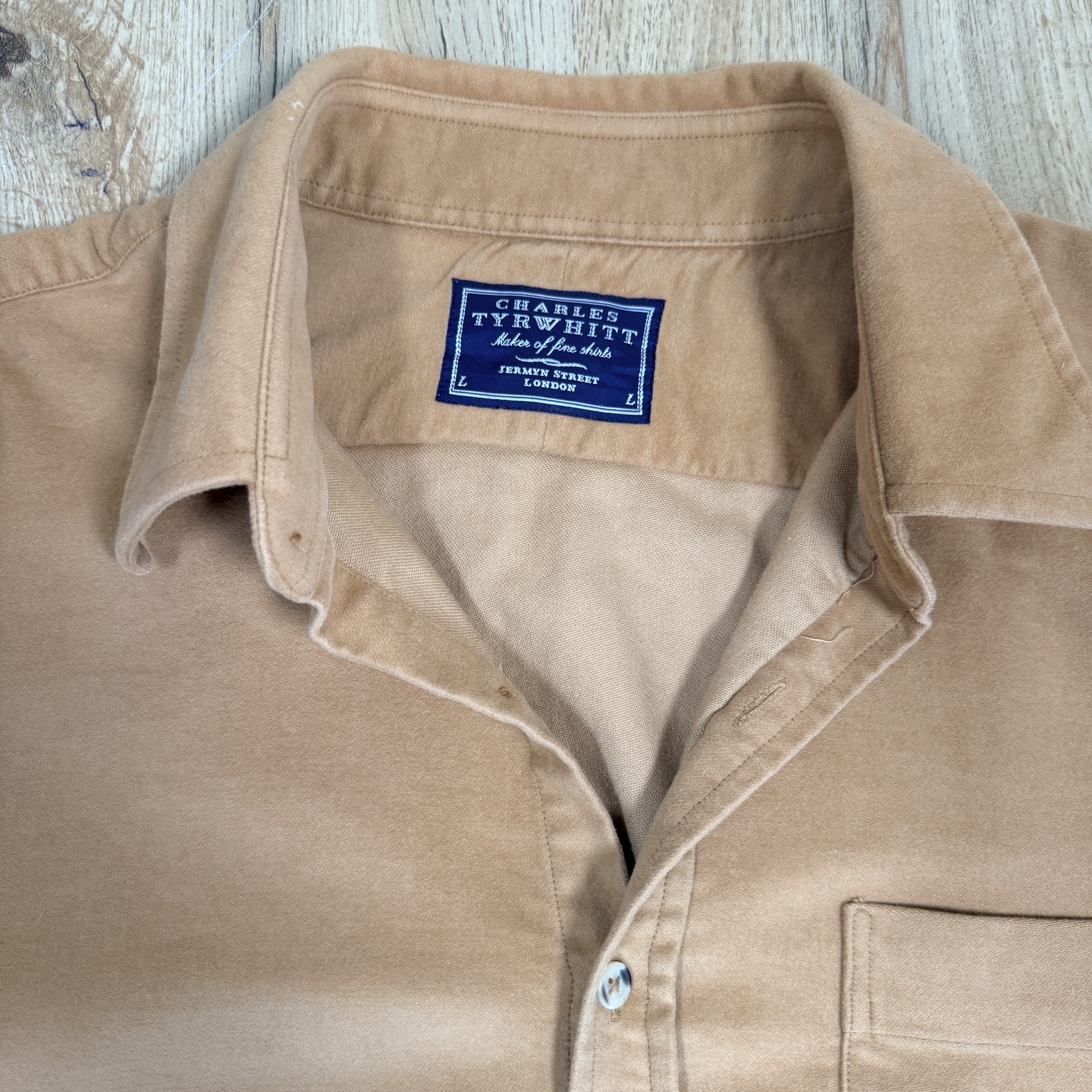 Charles Tyrwhitt Heavy Cotton Overshirt Men's L Tan Brushed Shacket image 3