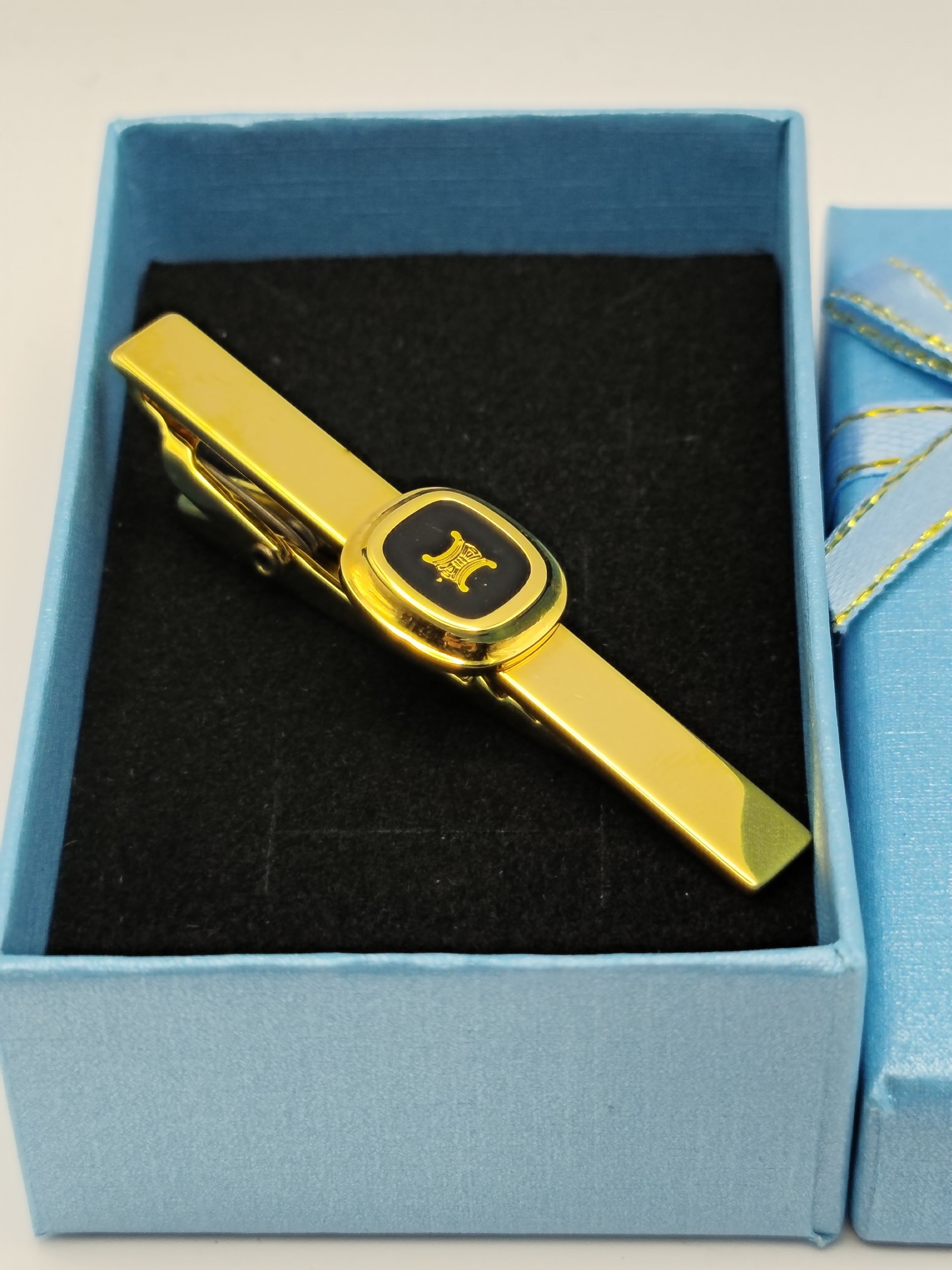 Celine Men Gold & Black Logo Enamel Tie Clip Other image 2