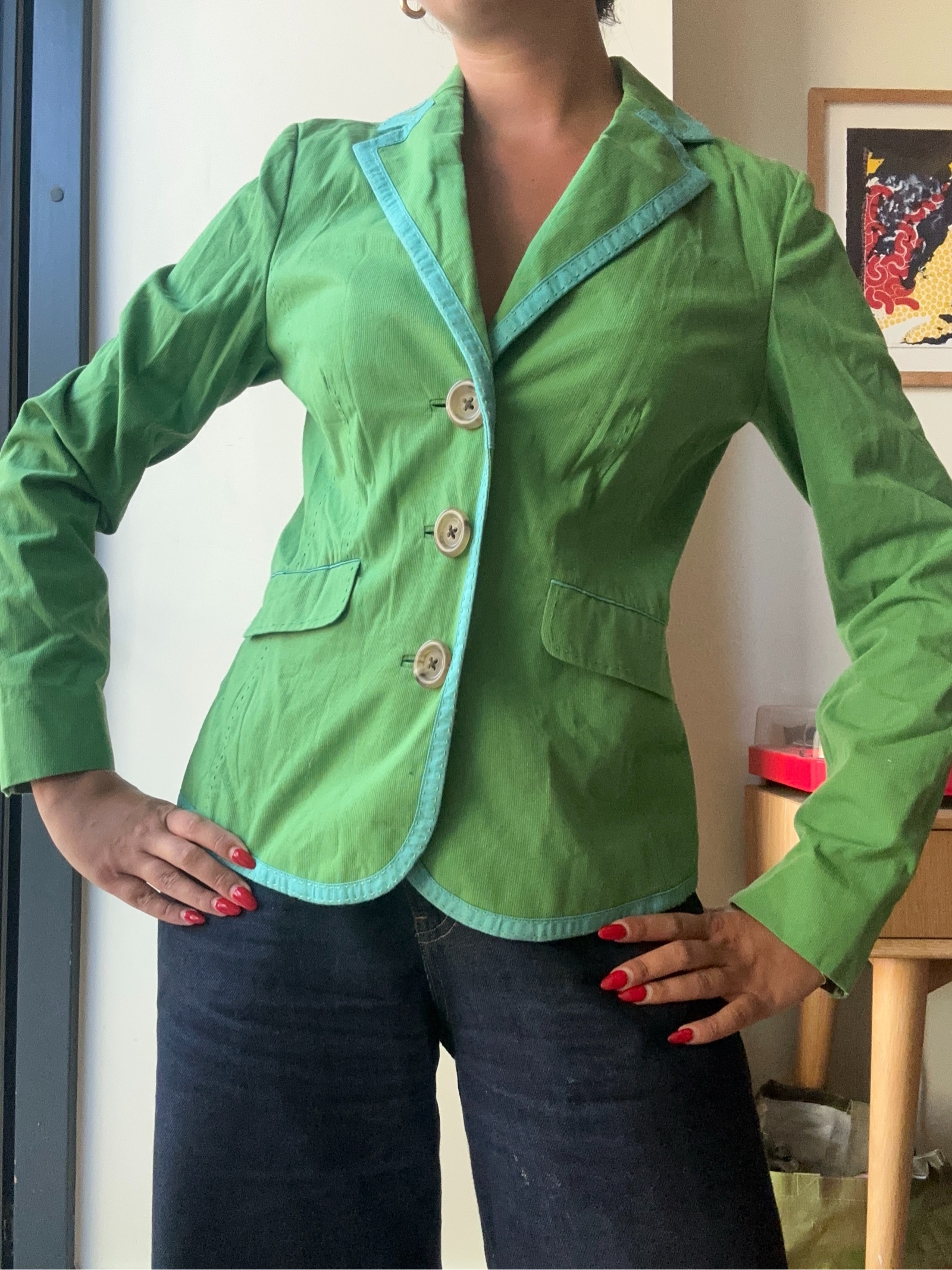 Green & Blue Cotton Women's Medium Tailored Fit Blazer image 5