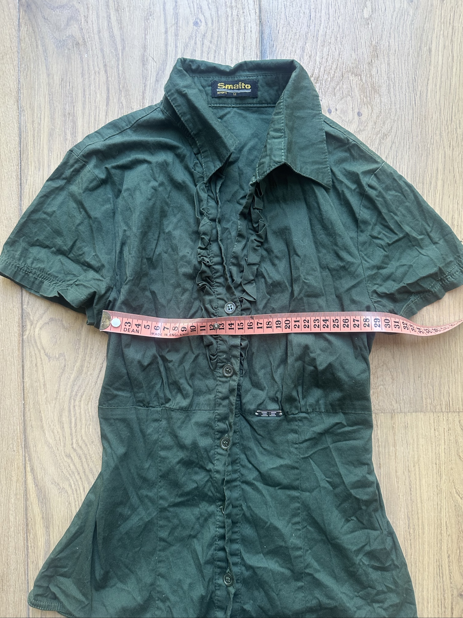 Smalto Women's Green Ruffle Front Shirt Medium image 2