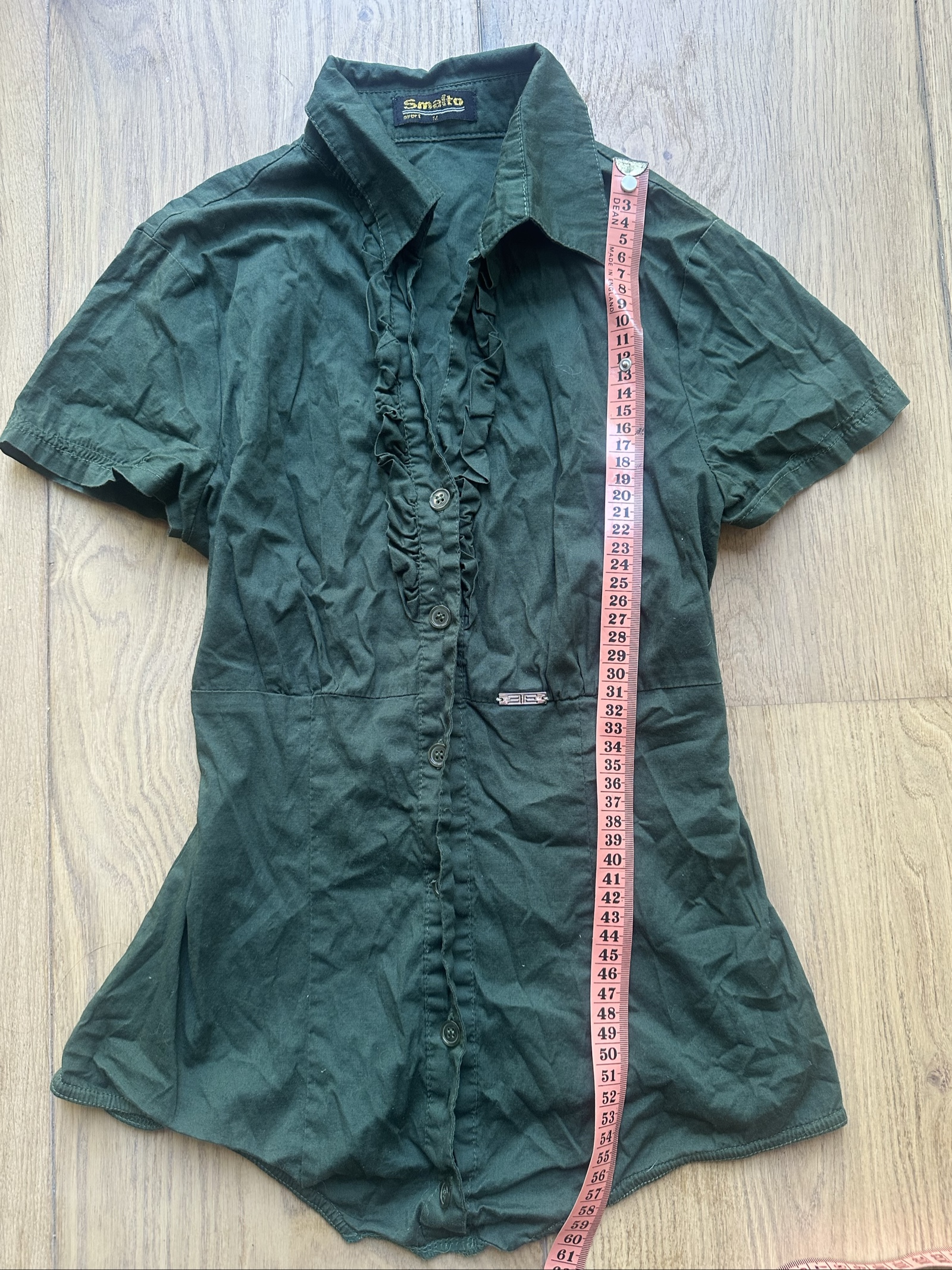Smalto Women's Green Ruffle Front Shirt Medium image 3