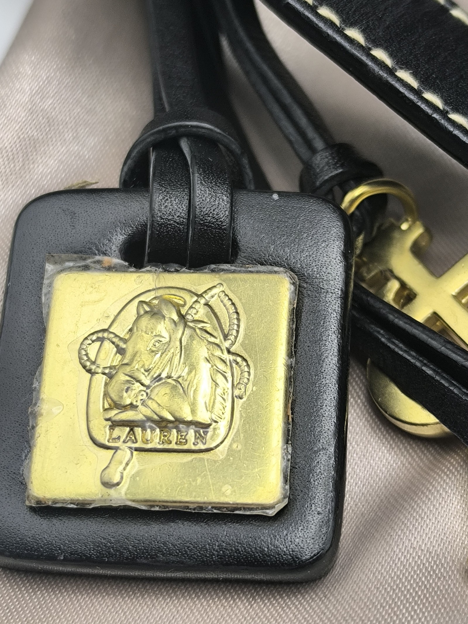 Ralph Lauren Women's Black Embossed Logo Leather Trim Crossbody Bag image 2