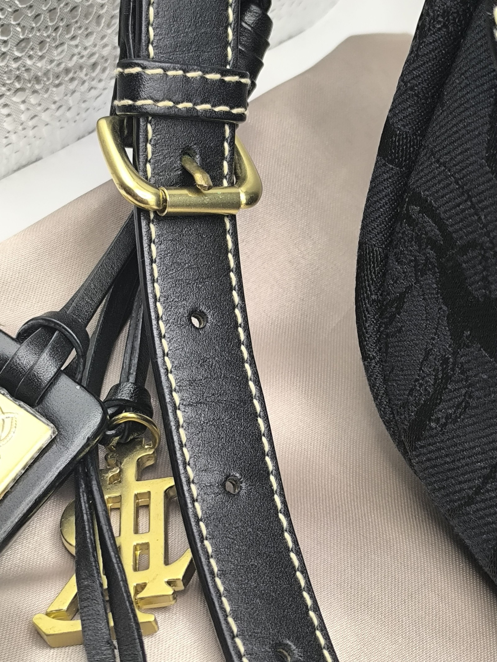 Ralph Lauren Women's Black Embossed Logo Leather Trim Crossbody Bag image 10
