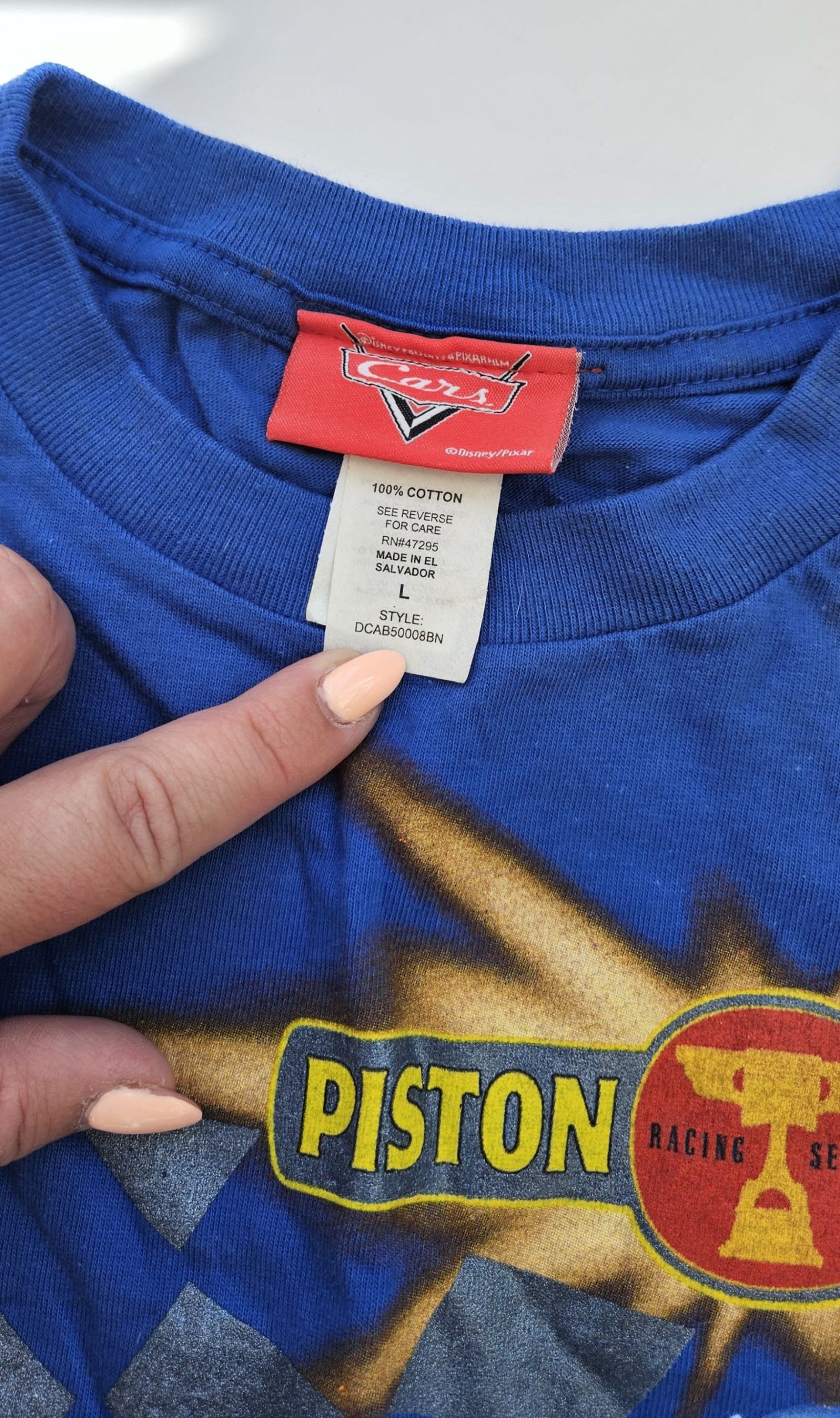 Disney Pixar Cars Blue Kids' Cotton T-Shirt Large Piston Cup image 4