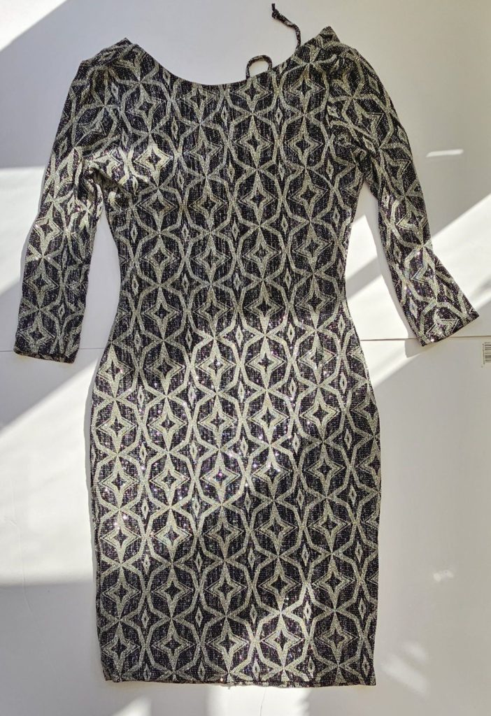 Quiz Black & Silver Sequin Pattern Bodycon Dress UK 12