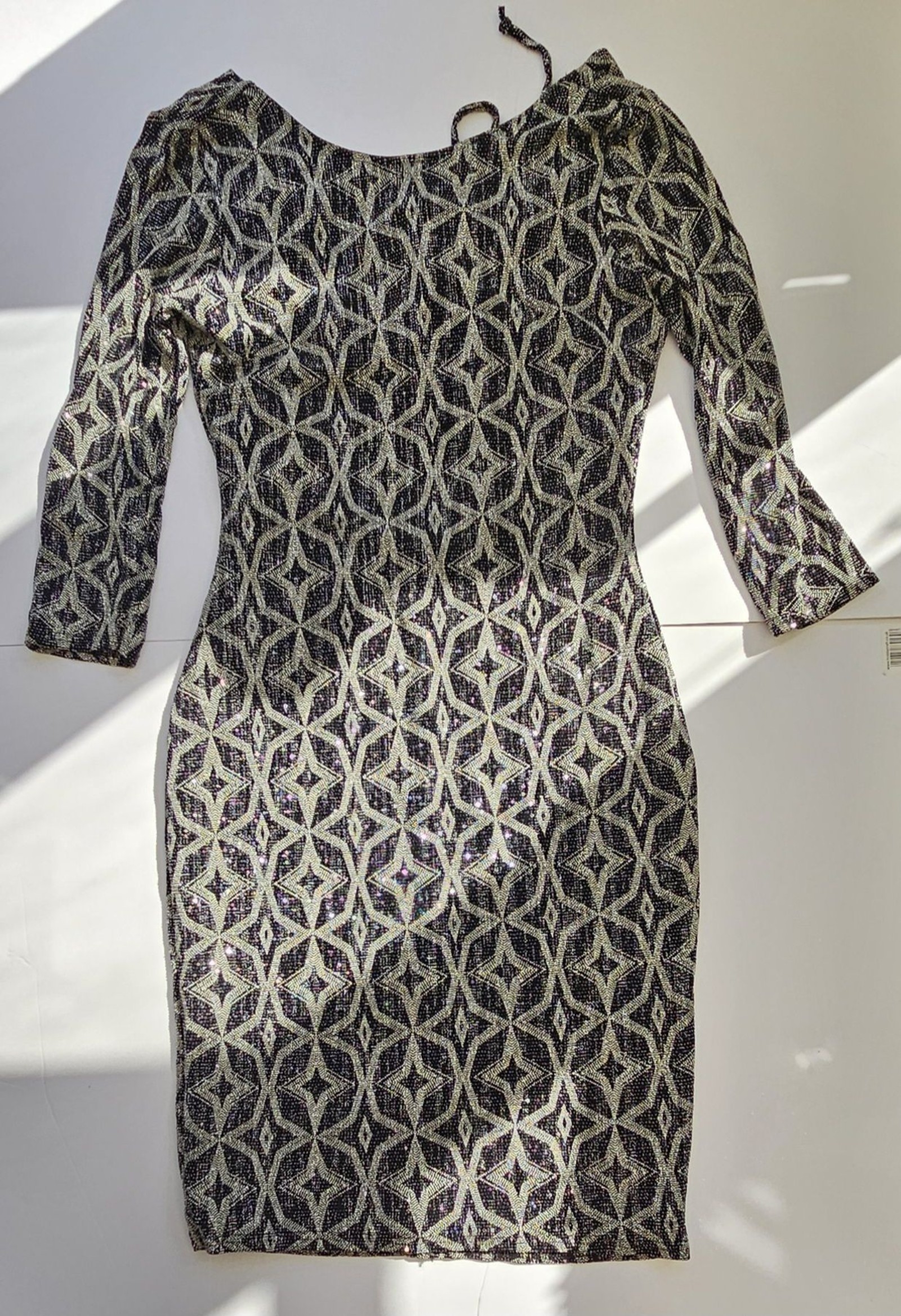 Quiz Black & Silver Sequin Pattern Bodycon Dress UK 12