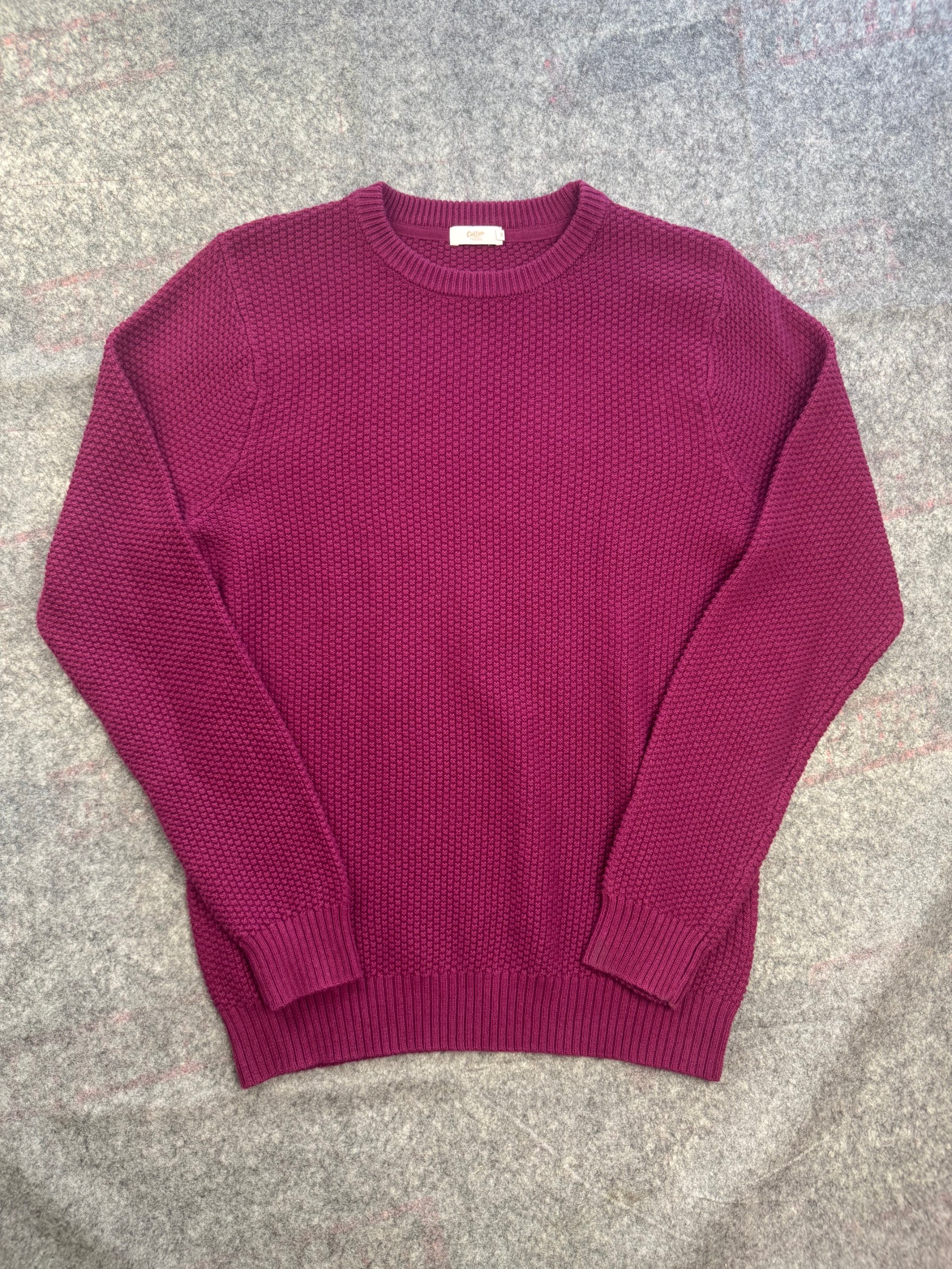 Cotton Traders Berry Textured Crew Neck Cotton Jumper M