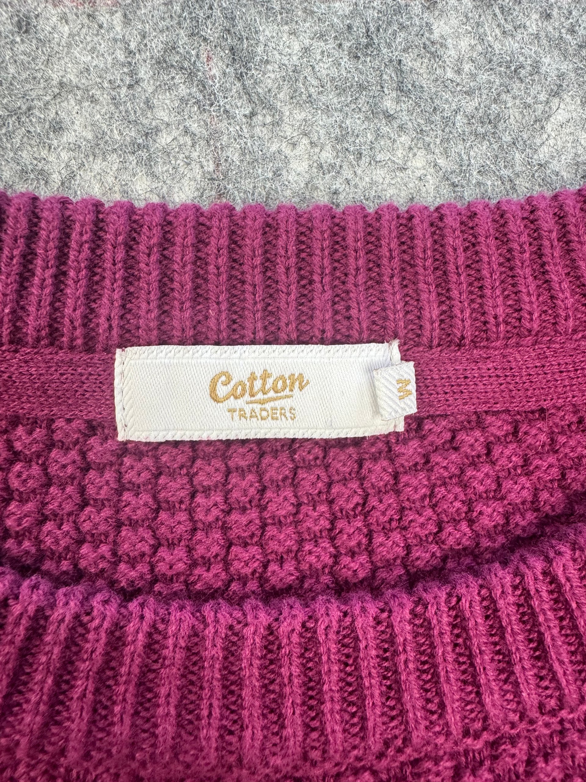 Cotton Traders Berry Textured Crew Neck Cotton Jumper M image 3