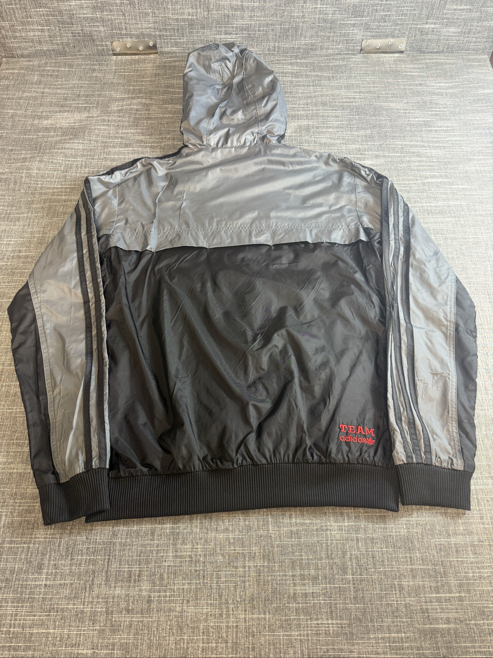 Adidas Men’s Hooded Windbreaker Jacket Small Black Grey Lightweight image 7