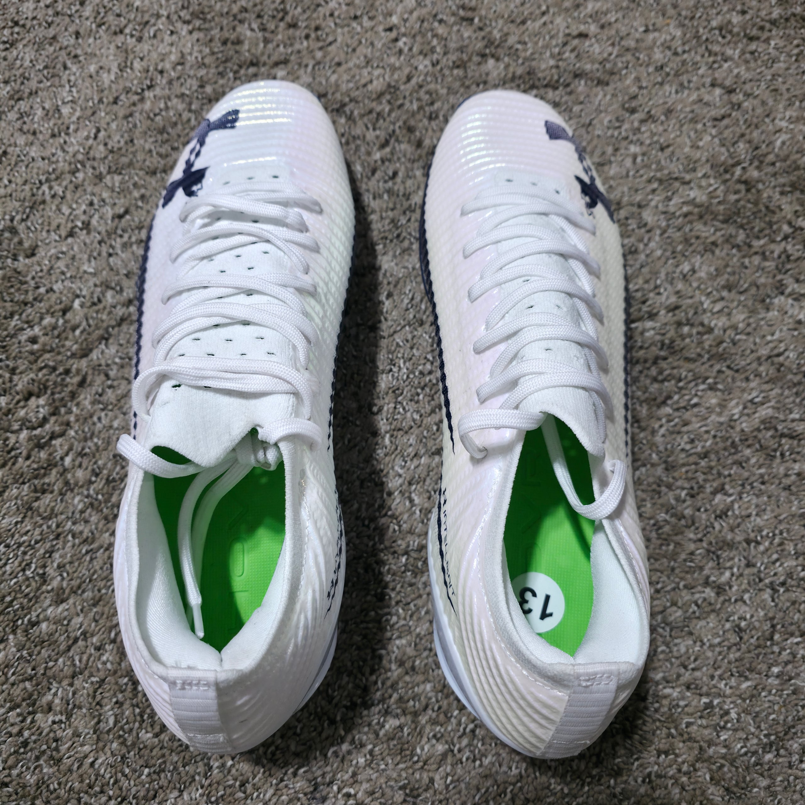 Under Armour UA Blur Pro Men's Size 13 White Navy 3028220-103 Football Cleats image 4