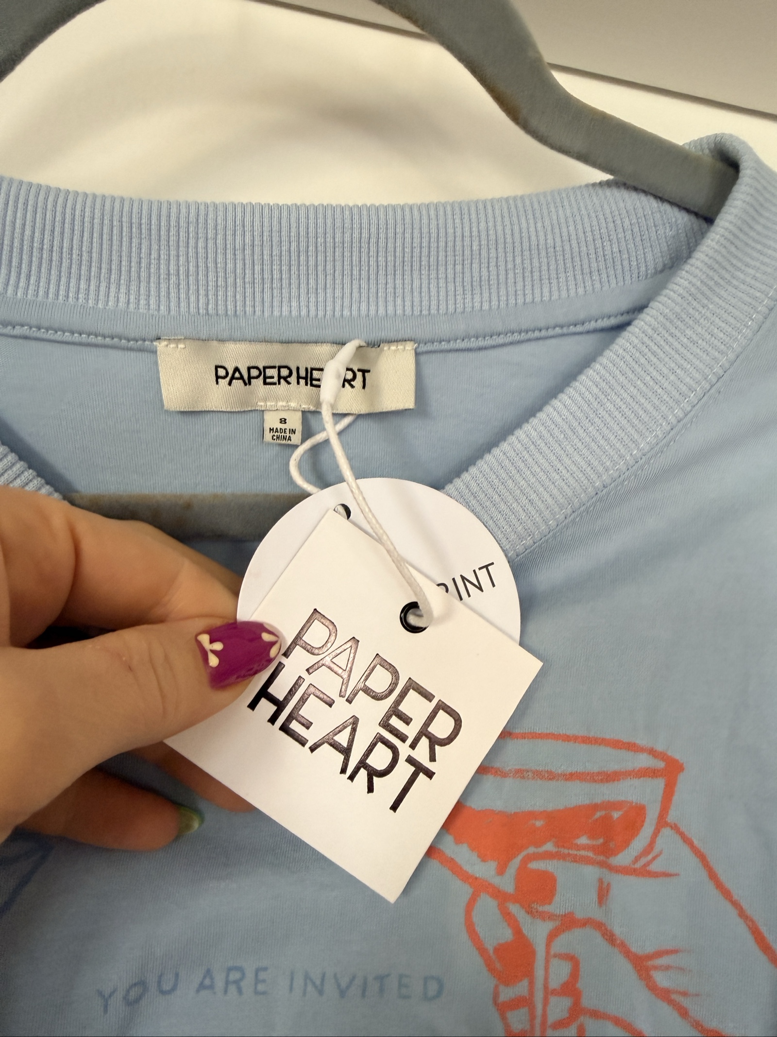 Paper Heart oversized pale blue The Cocktail Club Graphic T-Shirt Size 8 image 3