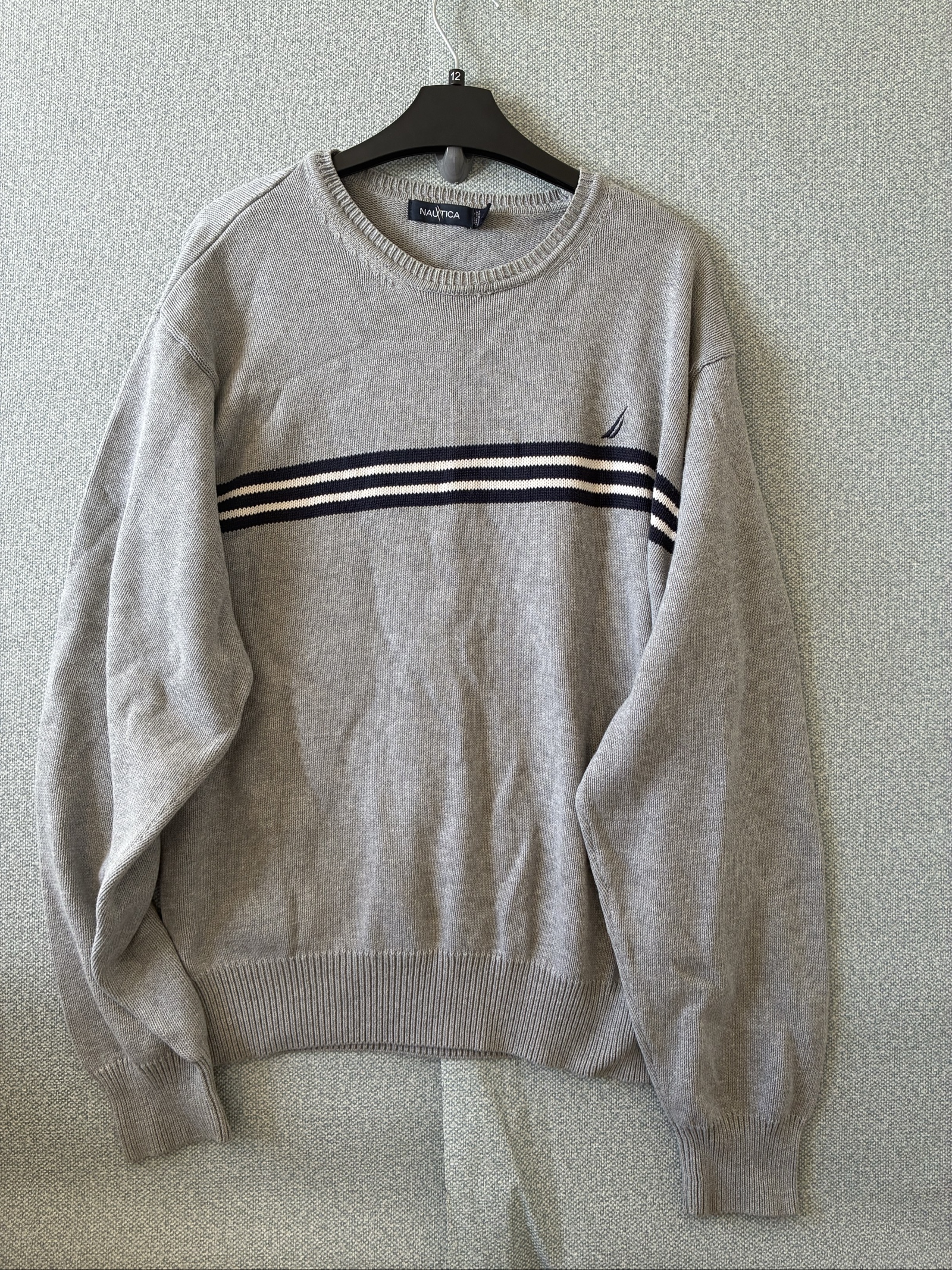 Nautica Grey & Navy Striped Crew Neck Sweater XL
