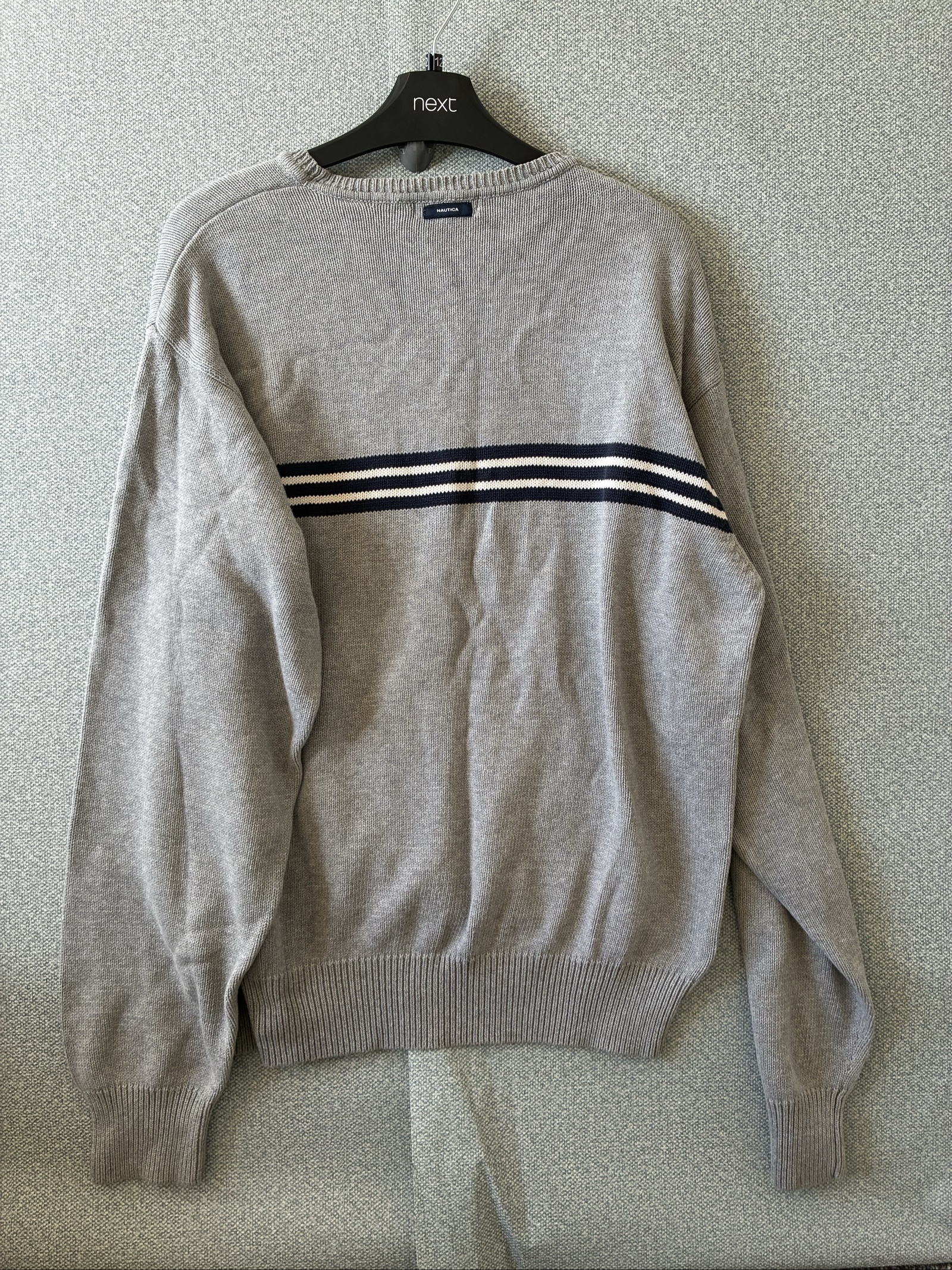 Nautica Grey & Navy Striped Crew Neck Sweater XL image 5