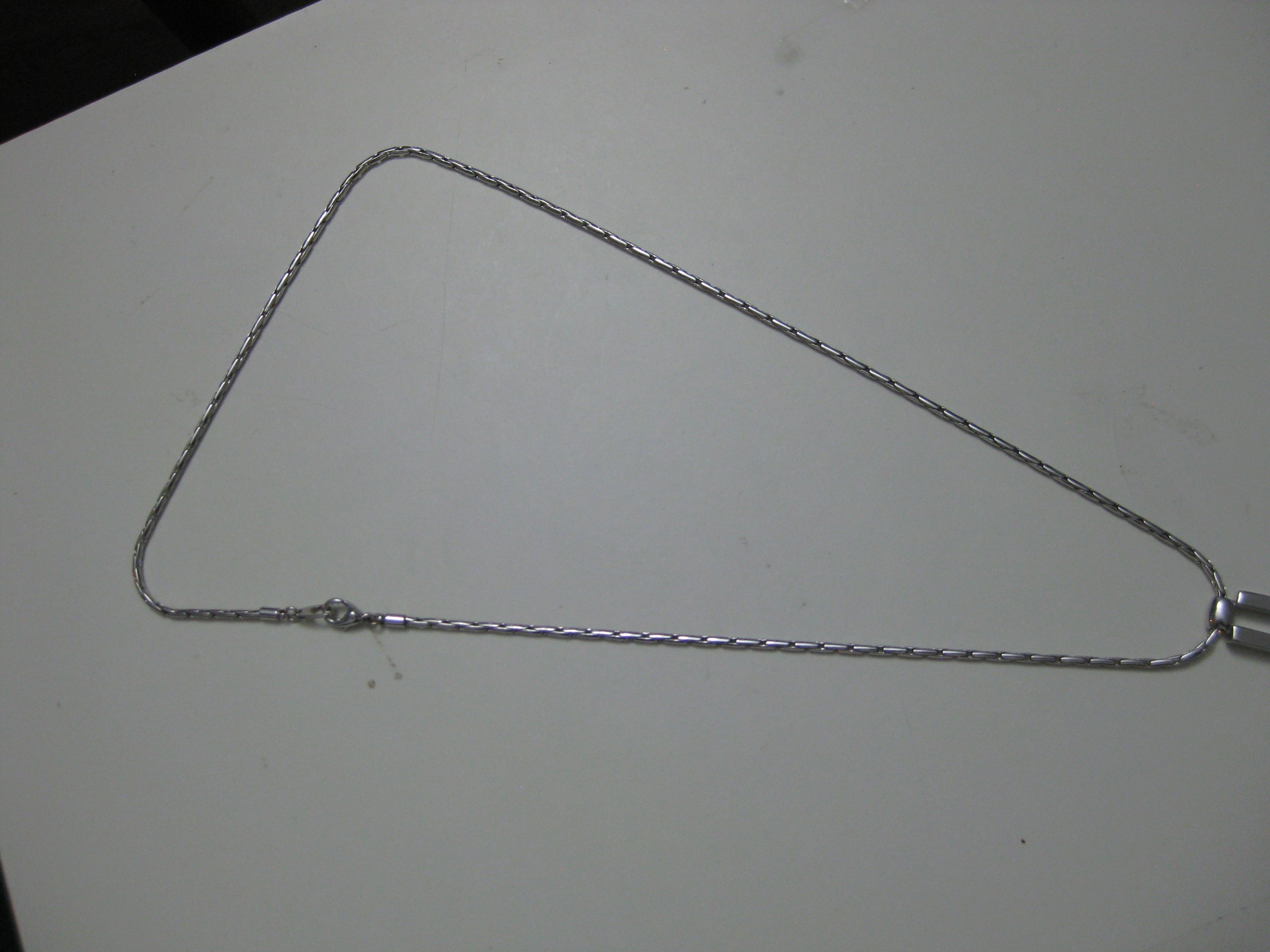 Silver Tone Necklace with Geometric Pendant Clear Stone Unisex image 3