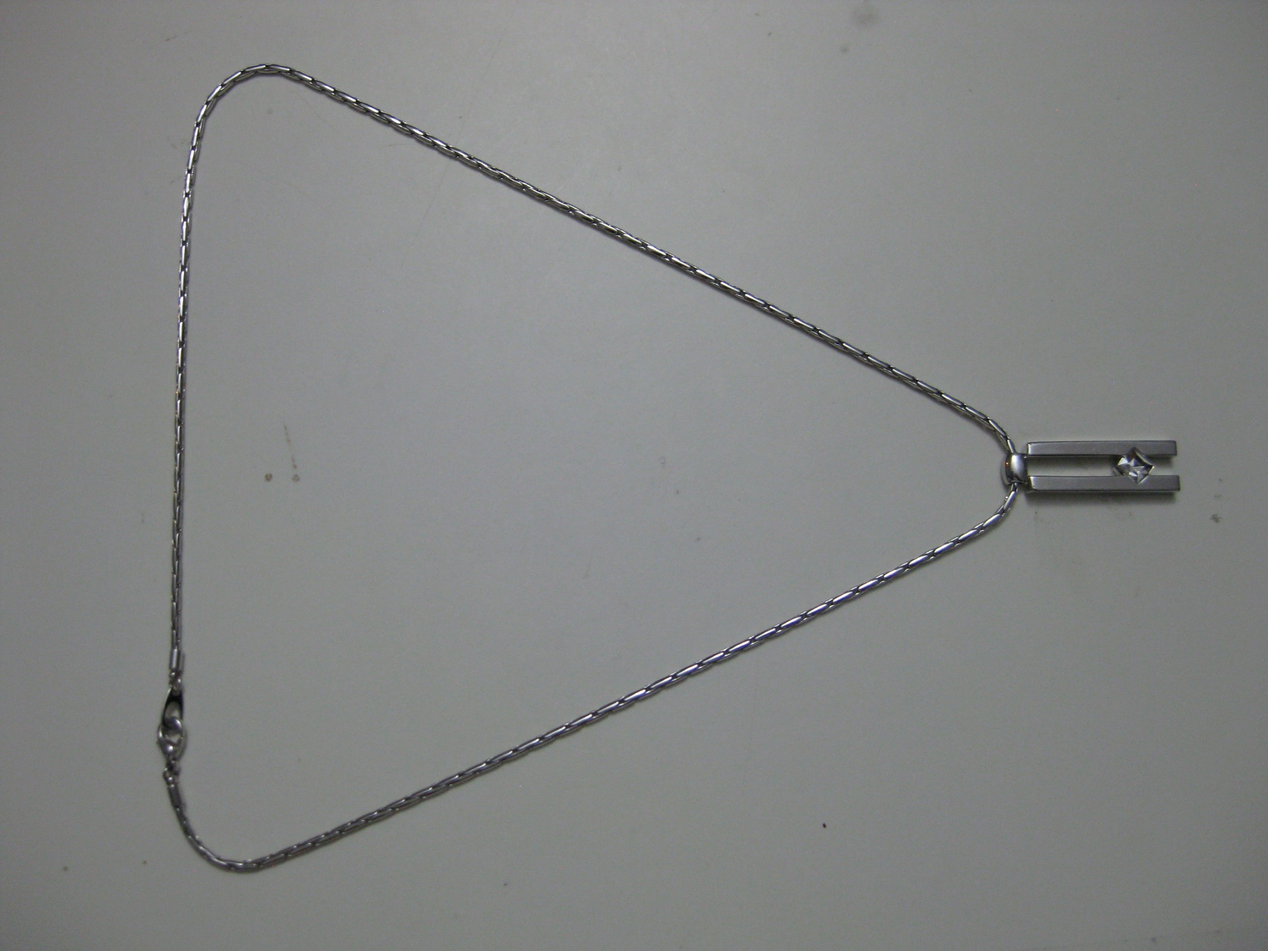 Silver Tone Necklace with Geometric Pendant Clear Stone Unisex image 4