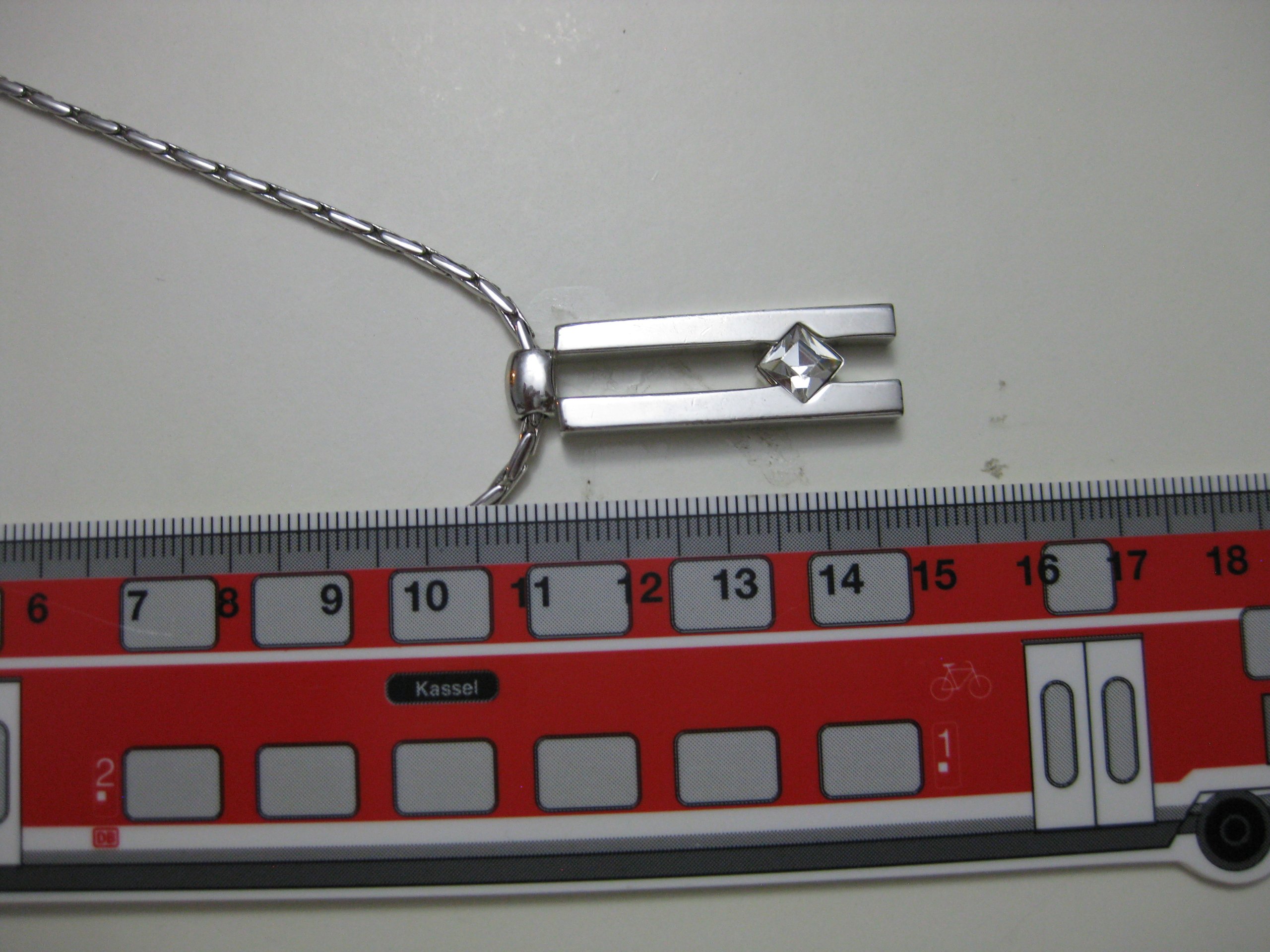 Silver Tone Necklace with Geometric Pendant Clear Stone Unisex image 7