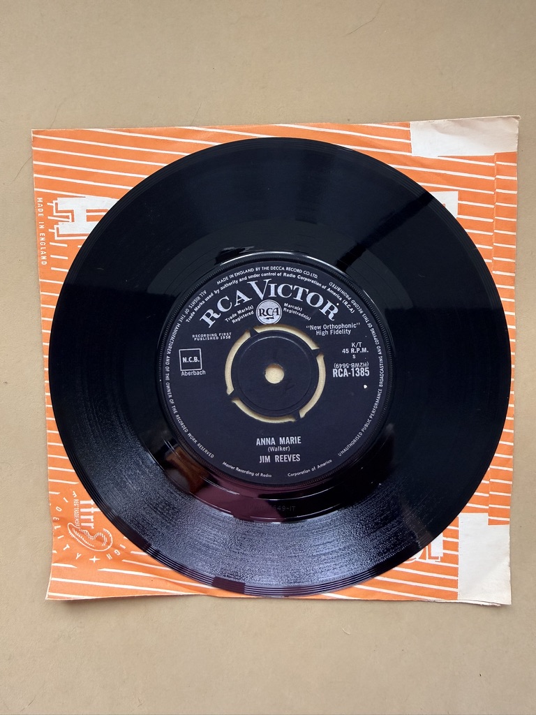 Jim Reeves RCA Victor Black Vinyl 7" Single Record 45 RPM Anna Marie I love you because