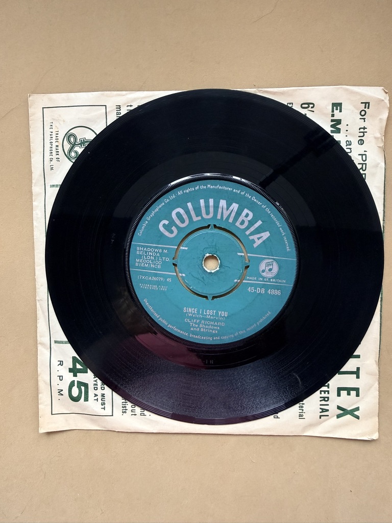 Cliff Richard & The Shadows Blue Columbia Vinyl 7" Single Since I Lost You / It'll Be Me