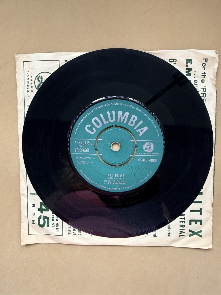 Cliff Richard & The Shadows Blue Columbia Vinyl 7" Single Since I Lost You / It'll Be Me image 2