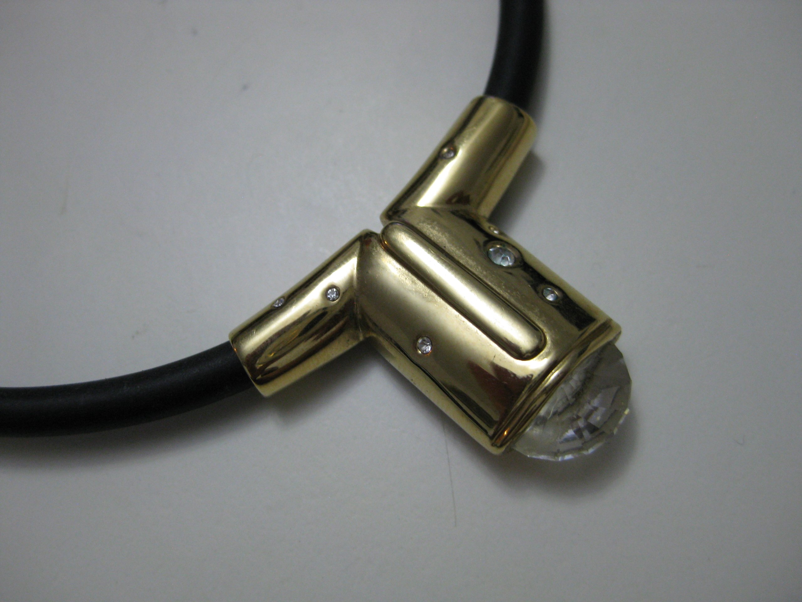 Unbranded Black Rubber & Gold-Tone Crystal Accent Necklace One Size image 5
