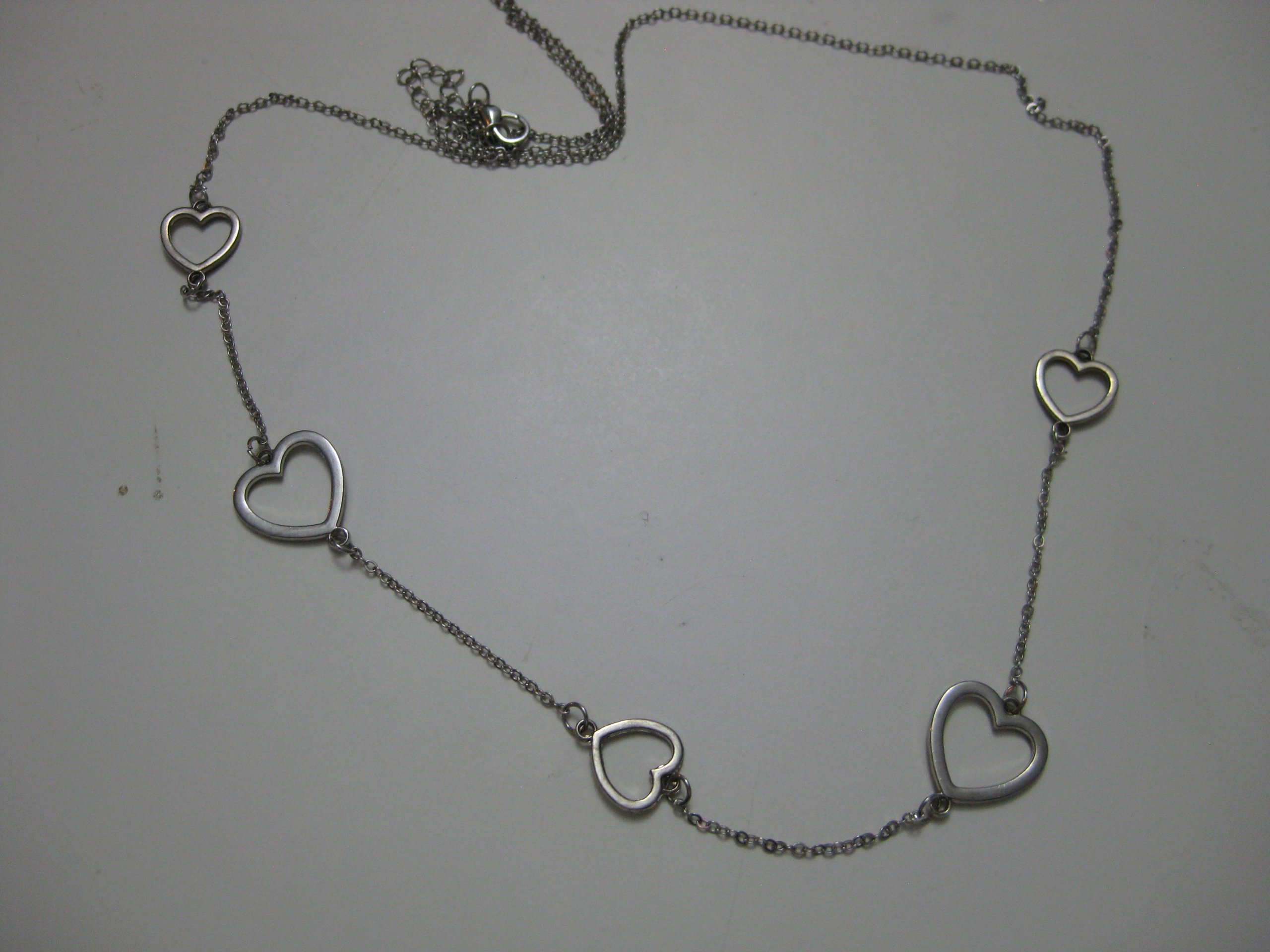 Silver Tone Heart Link Necklace Women