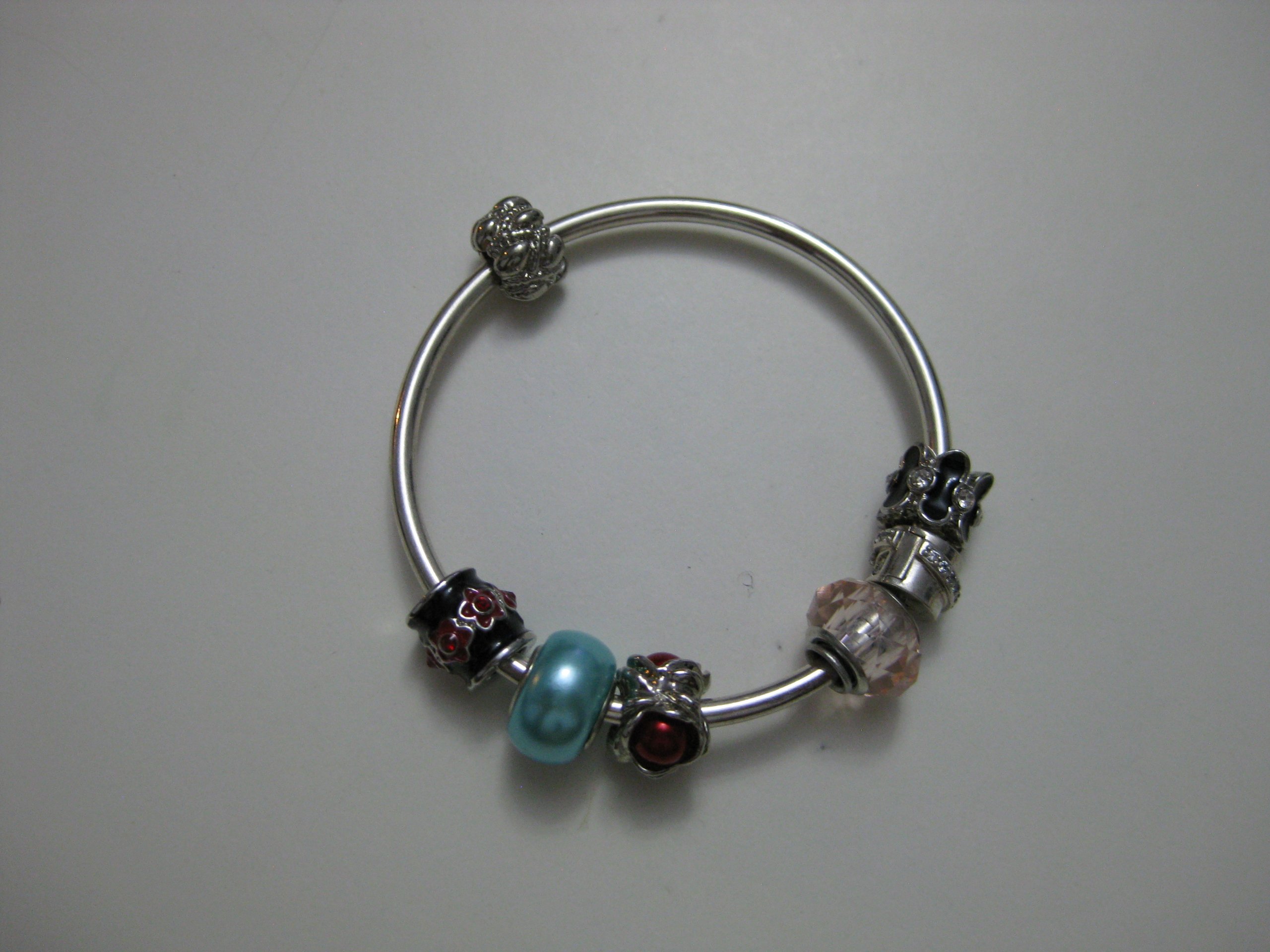 Silver Charm Bracelet with Red & Blue Accents