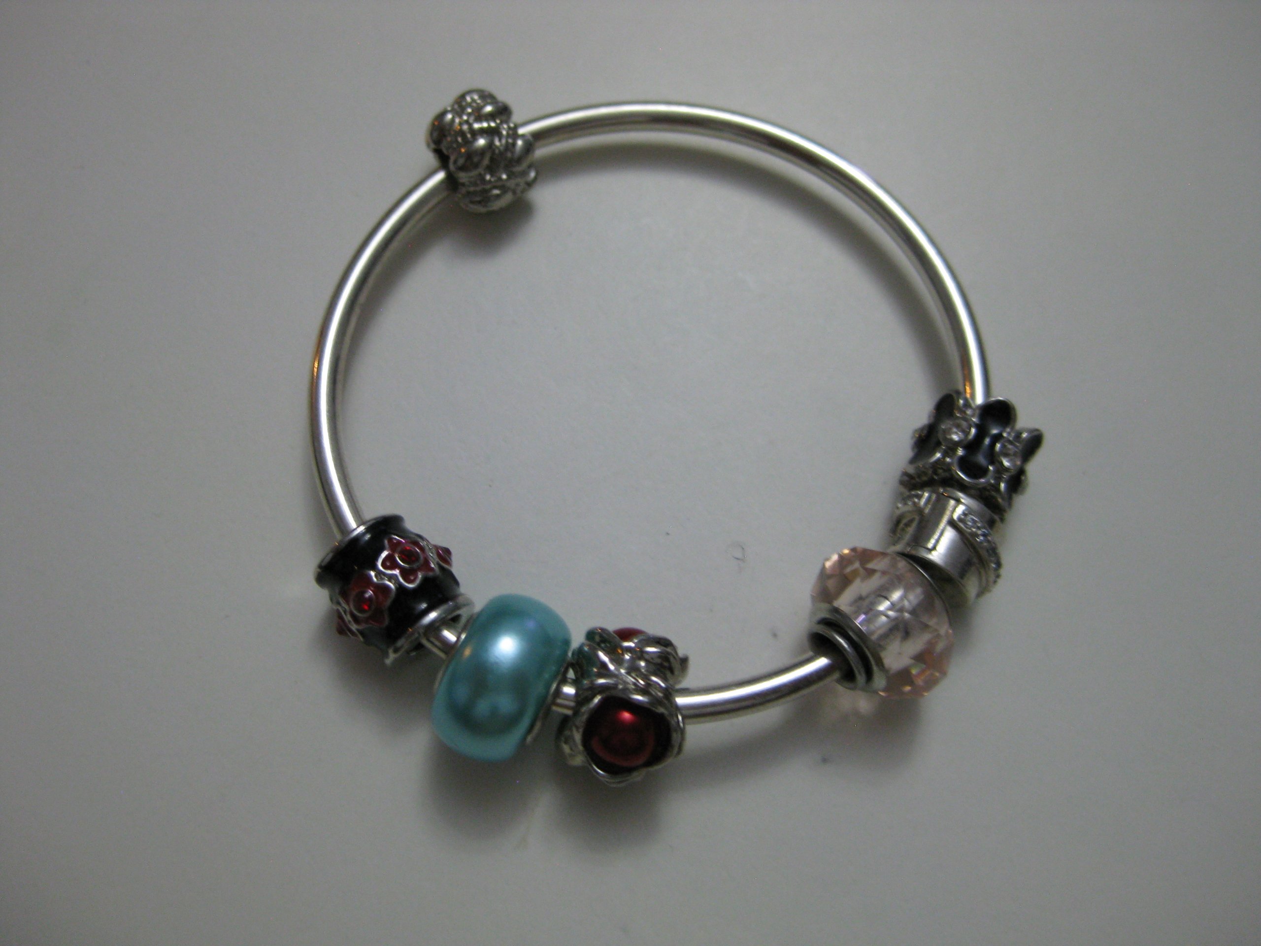 Silver Charm Bracelet with Red & Blue Accents image 2