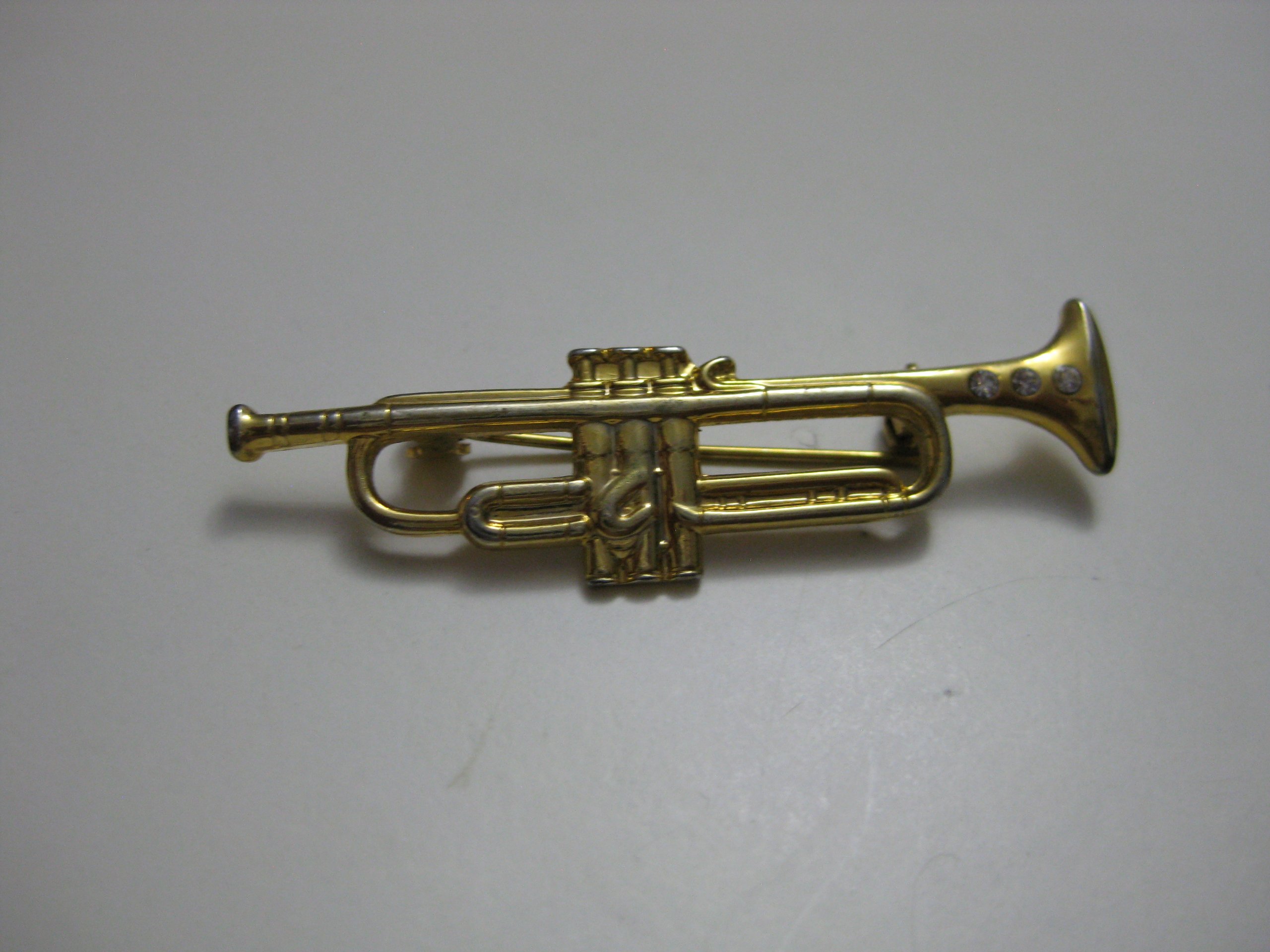 Gold & Silver Trumpet Brooch Pin 5 cm Vintage Metal