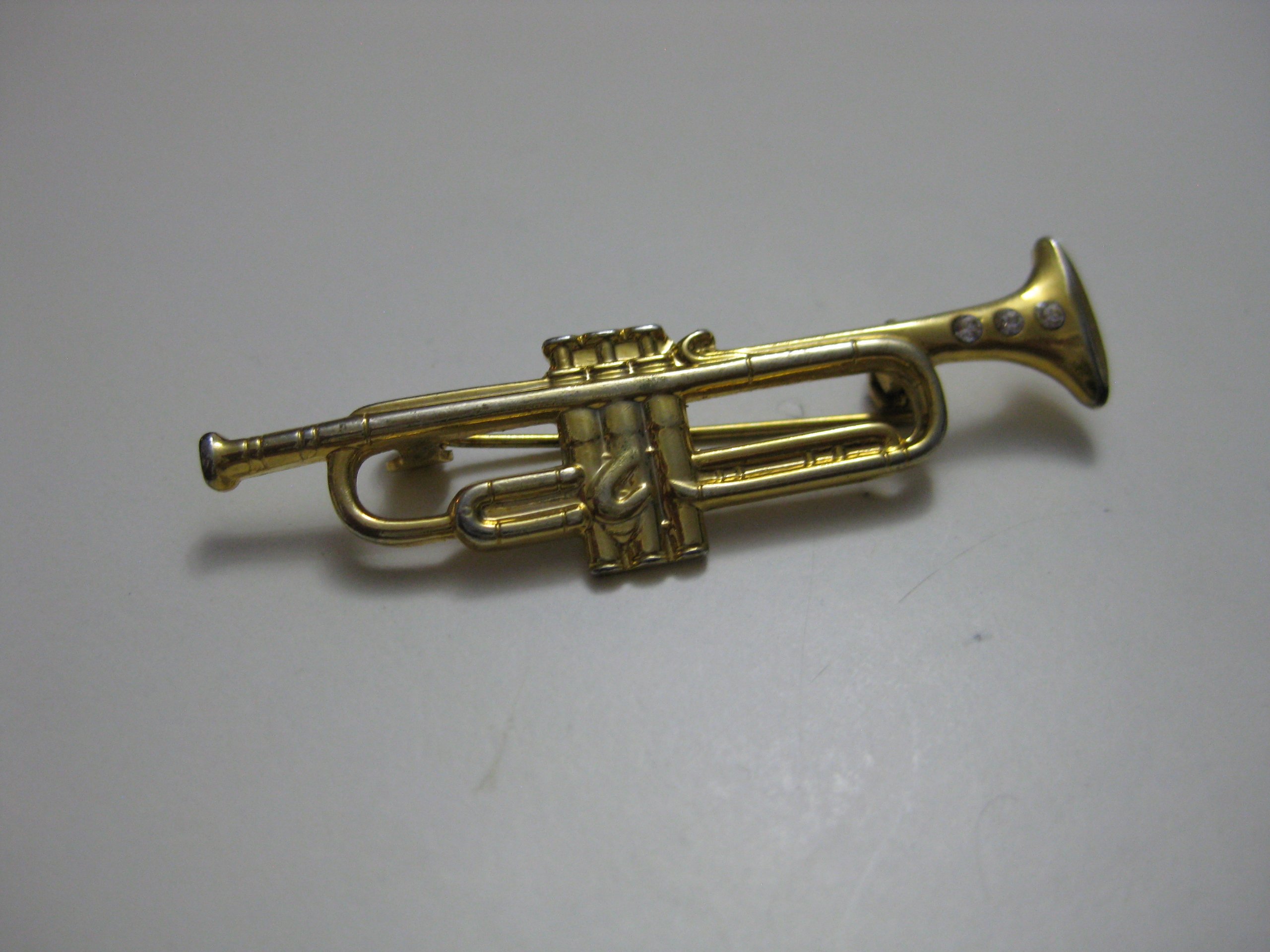 Gold & Silver Trumpet Brooch Pin 5 cm Vintage Metal image 2