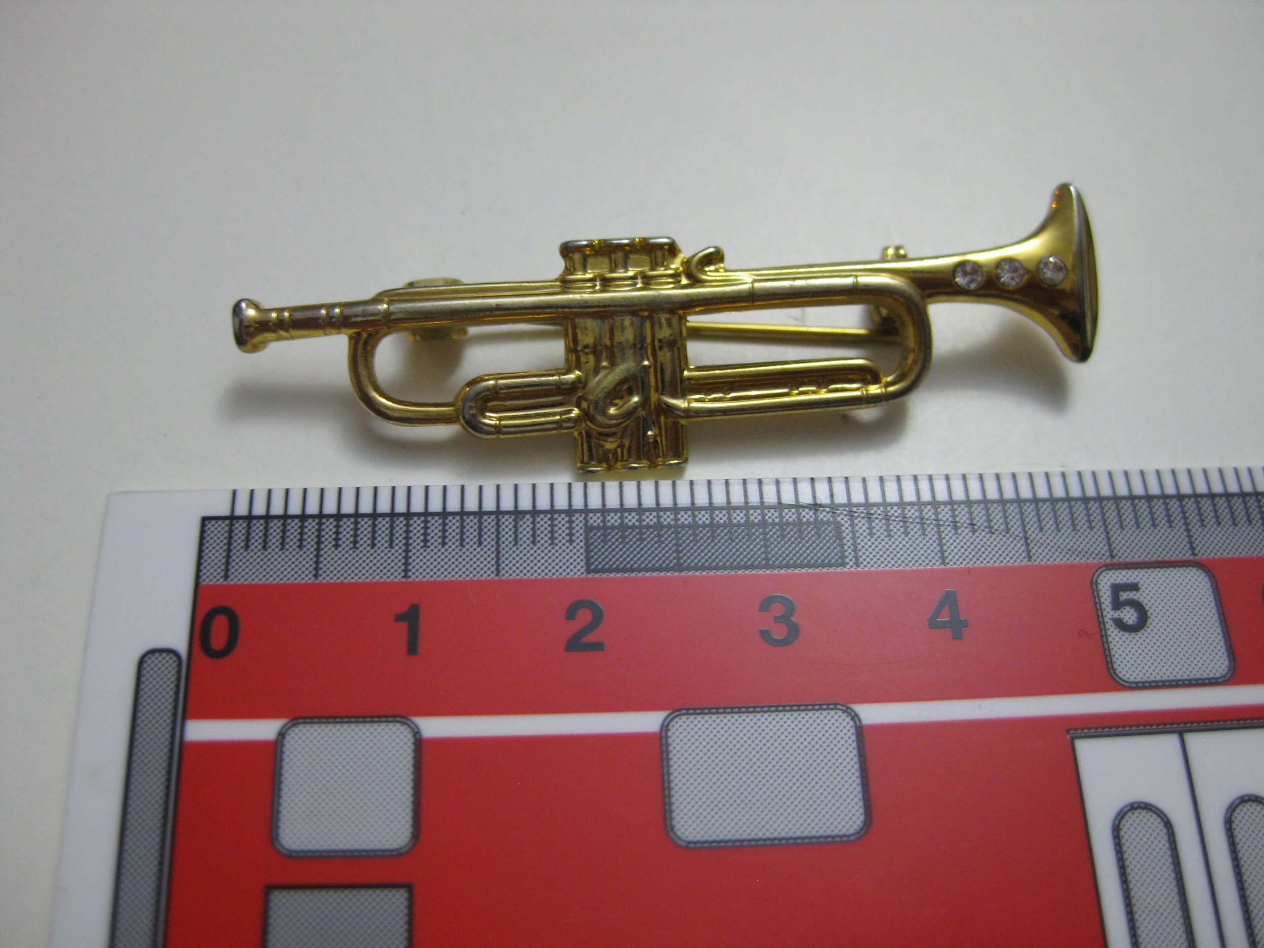 Gold & Silver Trumpet Brooch Pin 5 cm Vintage Metal image 3
