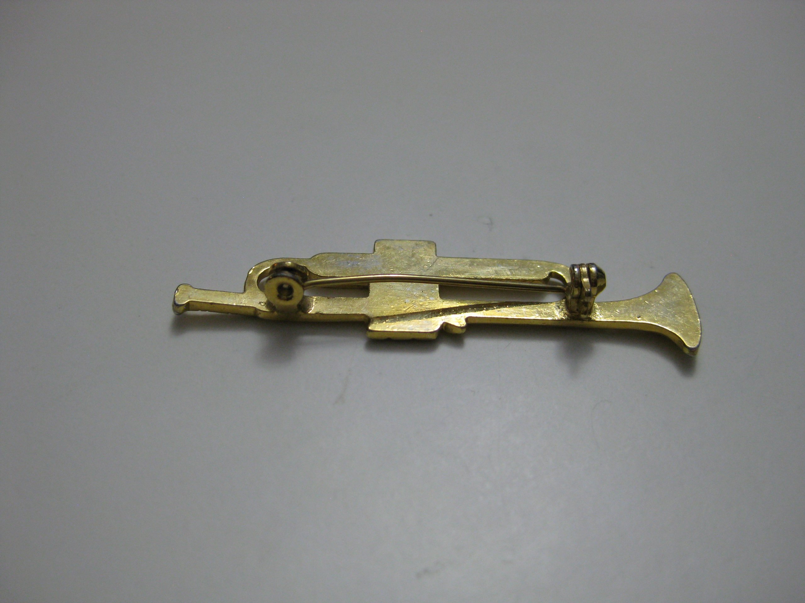 Gold & Silver Trumpet Brooch Pin 5 cm Vintage Metal image 4