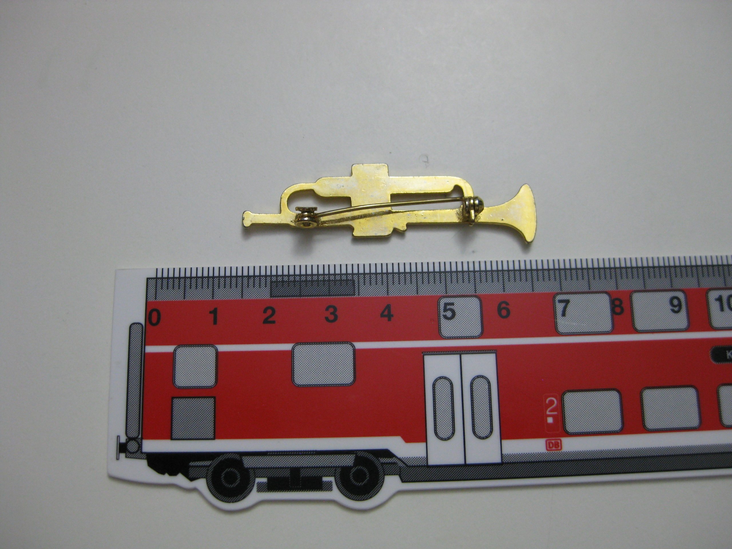 Gold & Silver Trumpet Brooch Pin 5 cm Vintage Metal image 6