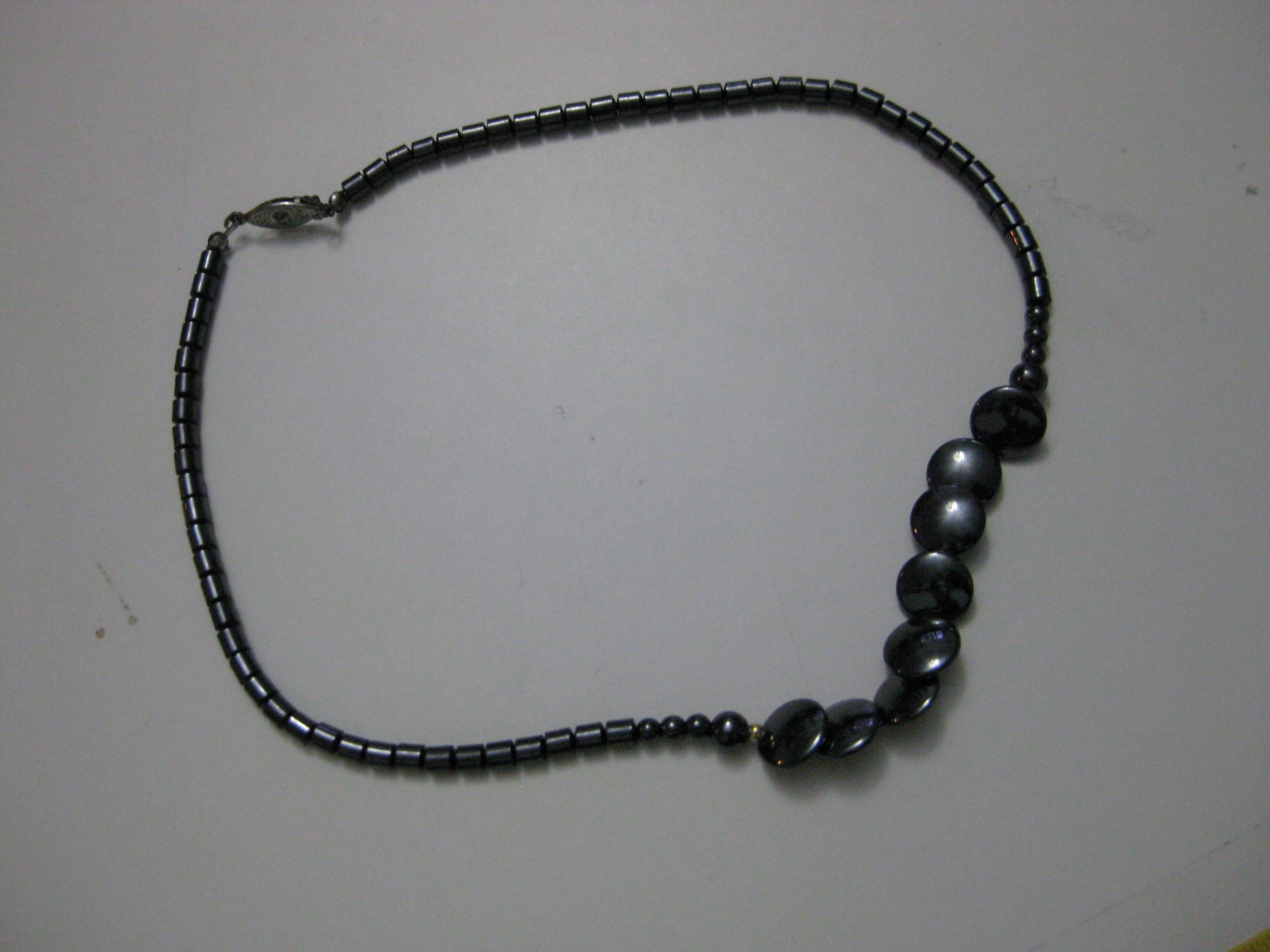 Black Hematite Beaded Necklace with Silver Clasp