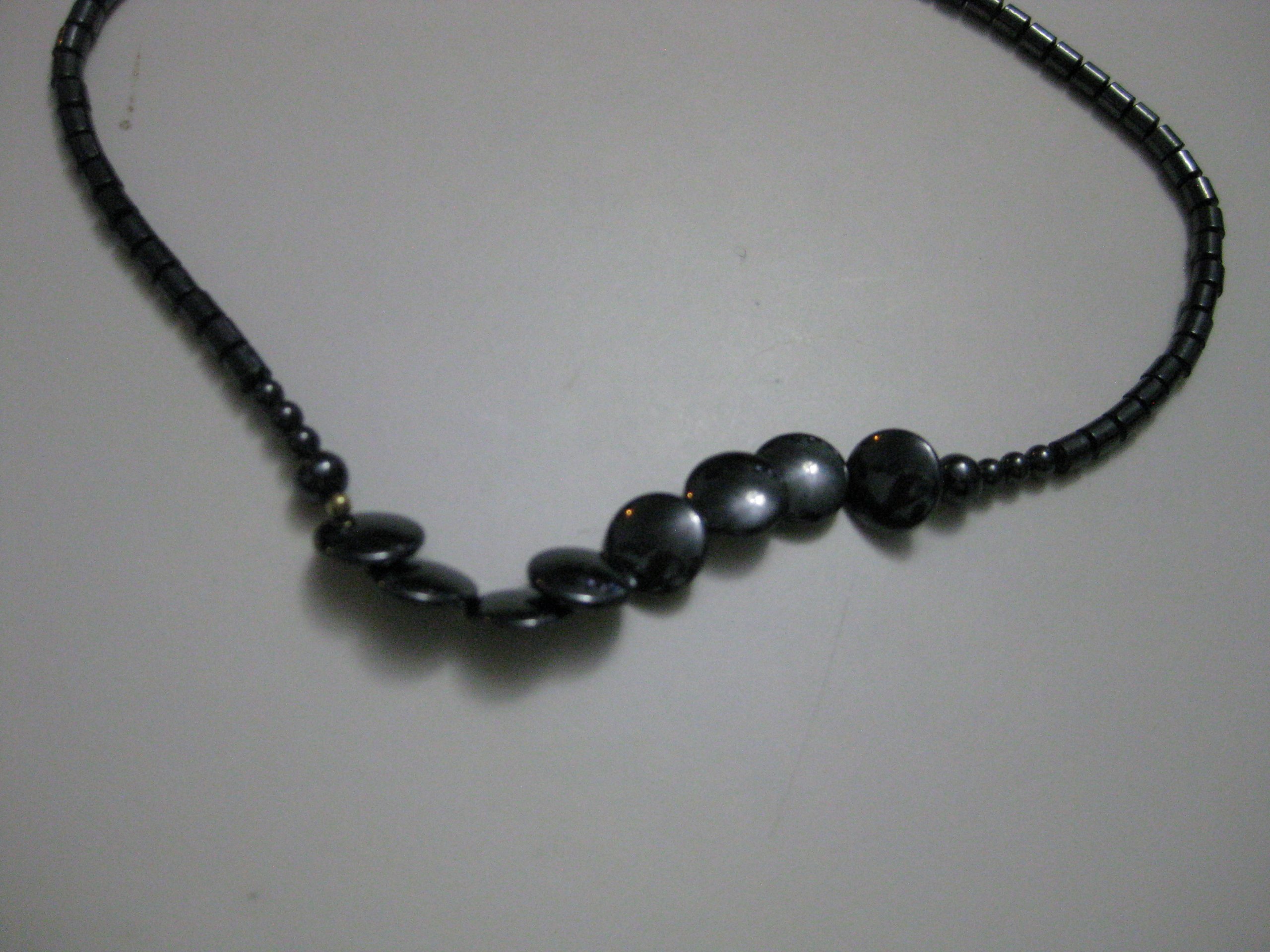 Black Hematite Beaded Necklace with Silver Clasp image 2