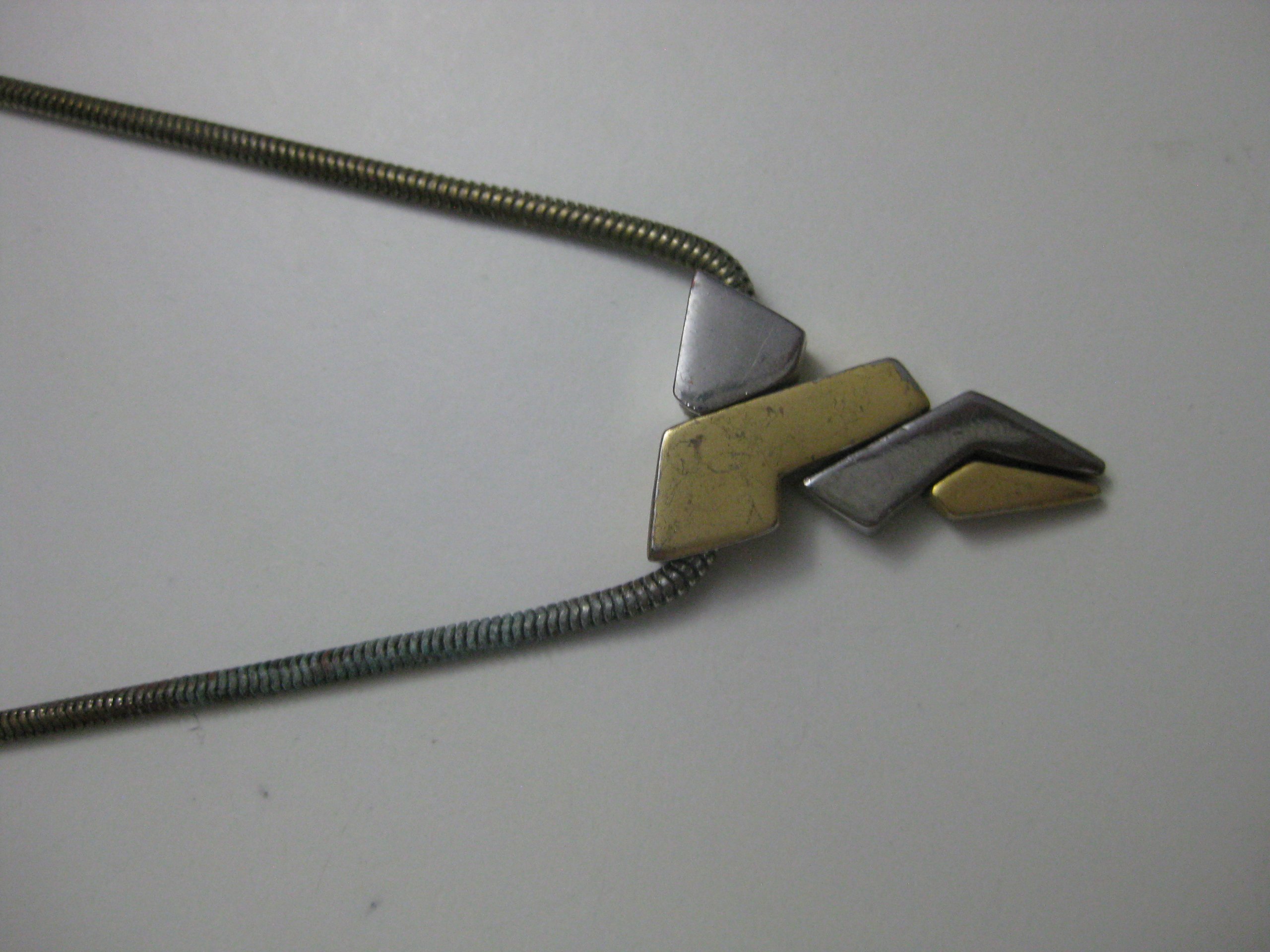 Vintage Two-Tone Metal Geometric Pendant Necklace Unisex