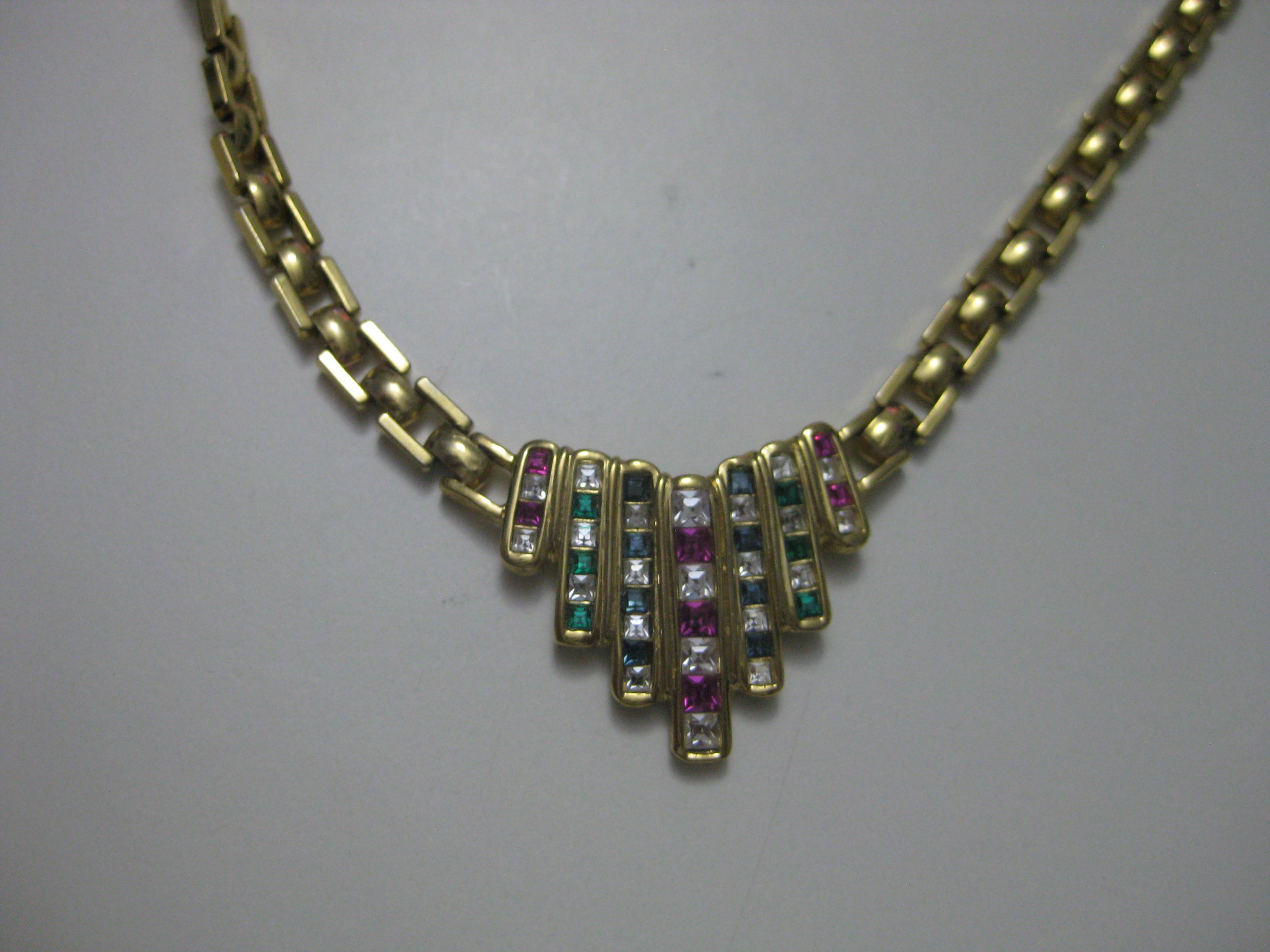 Gold Tone Multi-Coloured Stone Elegant Women's Necklace