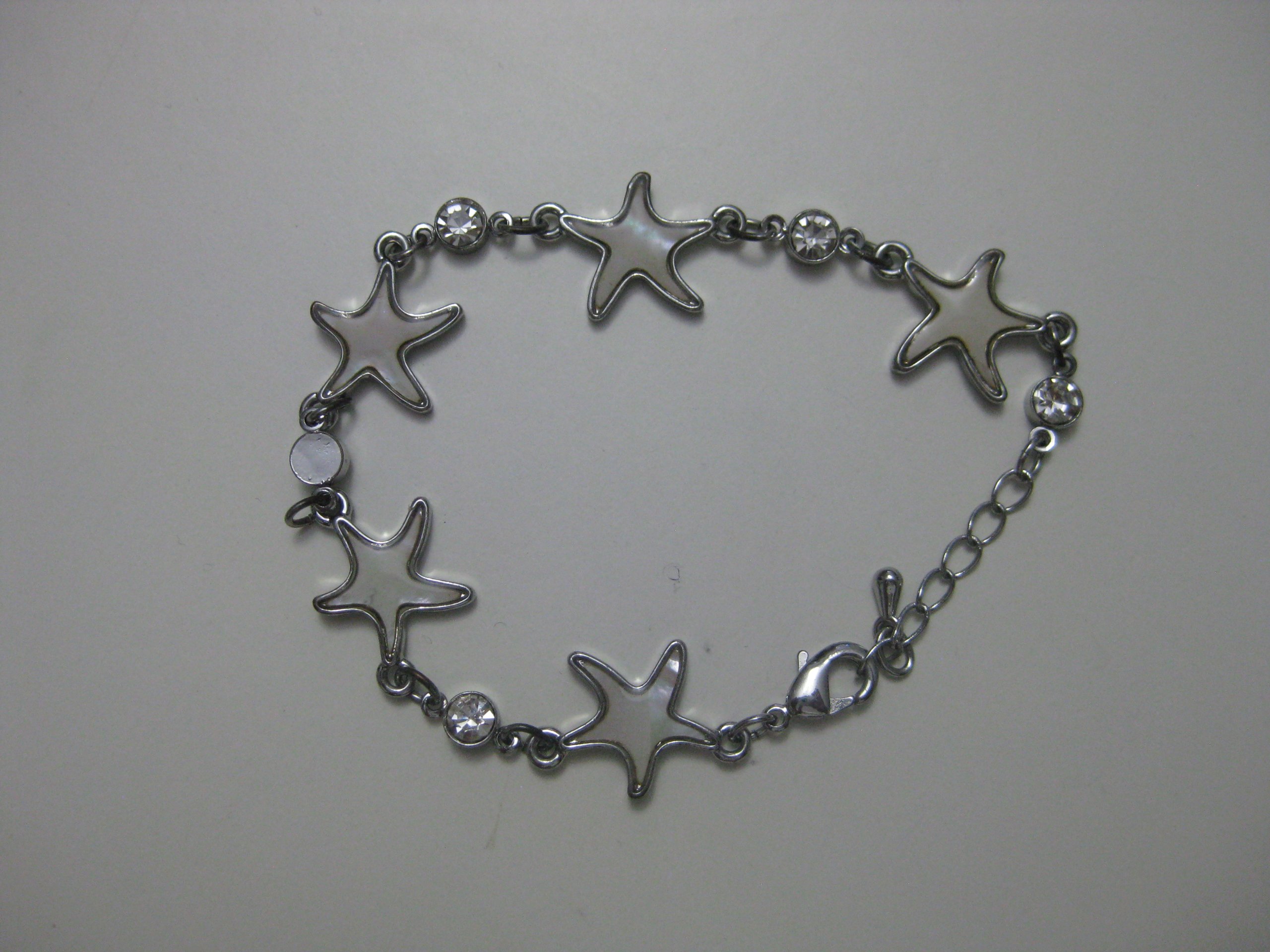 Silver Star-Shaped Shell & Crystal Link Bracelet Adjustable
